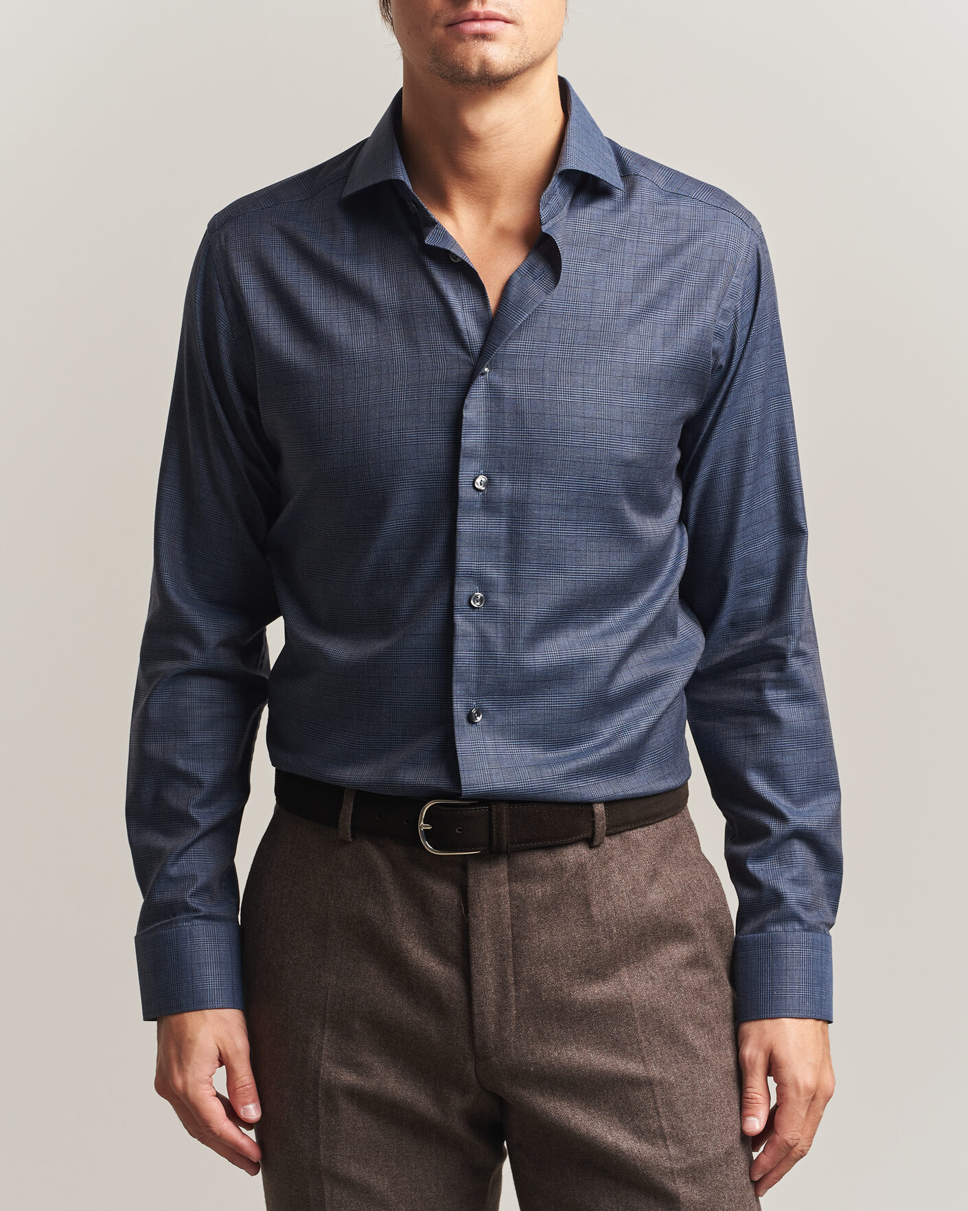 Uomini | Camicie | Eton | Slim Fit Signature Flannel Checked Shirt Dark Blue