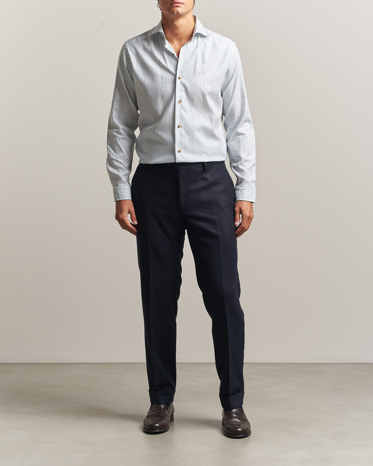 Uomini | Camicie | Eton | Casual Fit Signature Oxford Striped Shirt Mid Blue