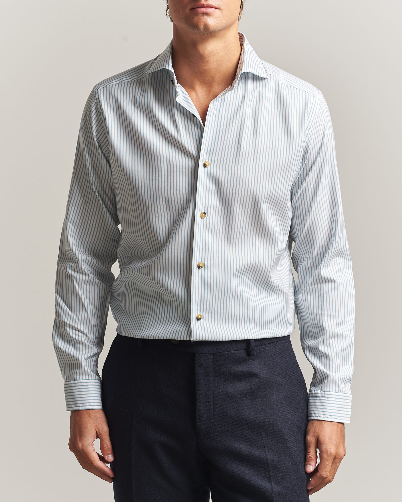 Uomini | Camicie | Eton | Casual Fit Signature Oxford Striped Shirt Mid Blue