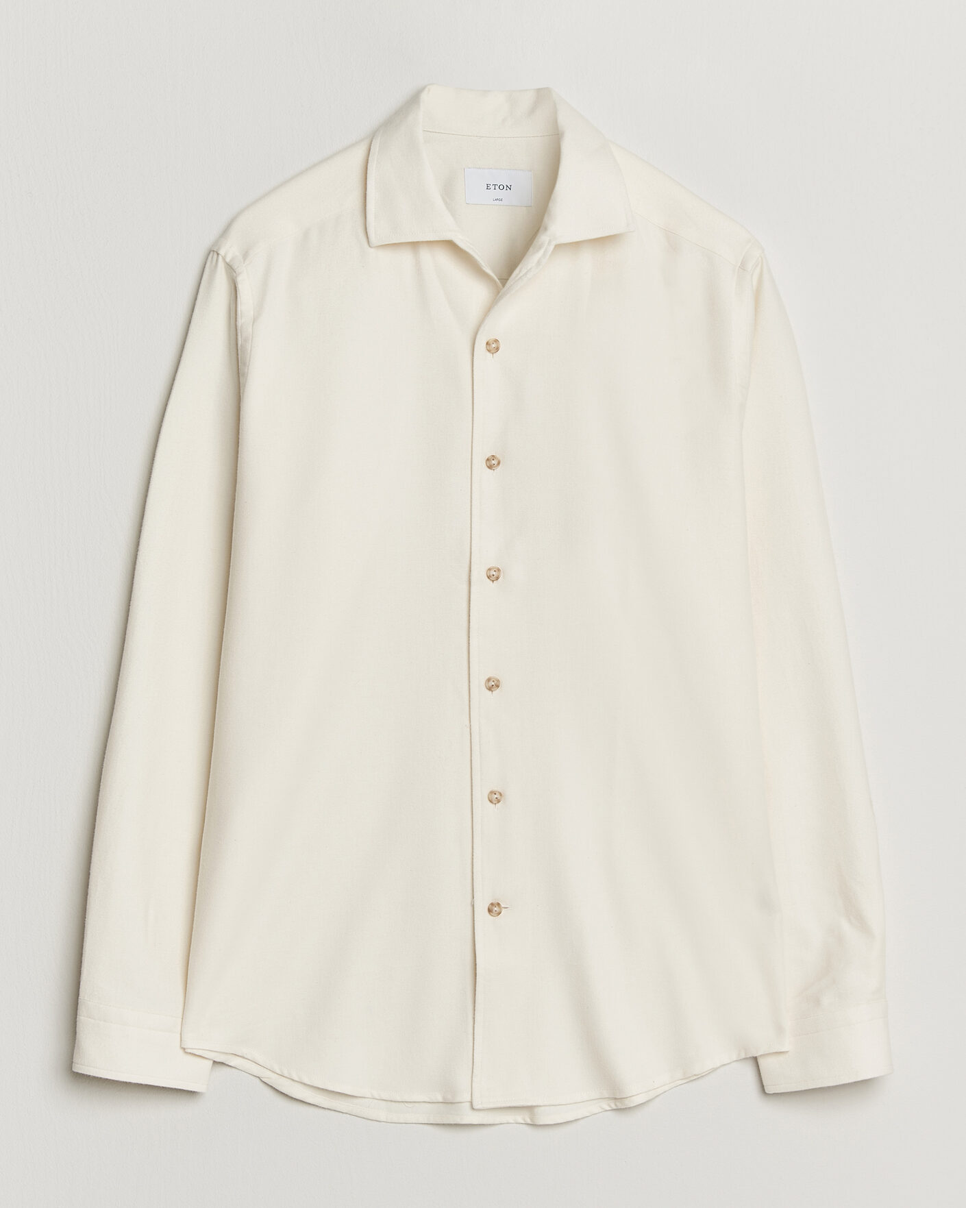 Uomini | Camicie | Eton | Casual Fit One Piece Collar Flannel Shirt Off White