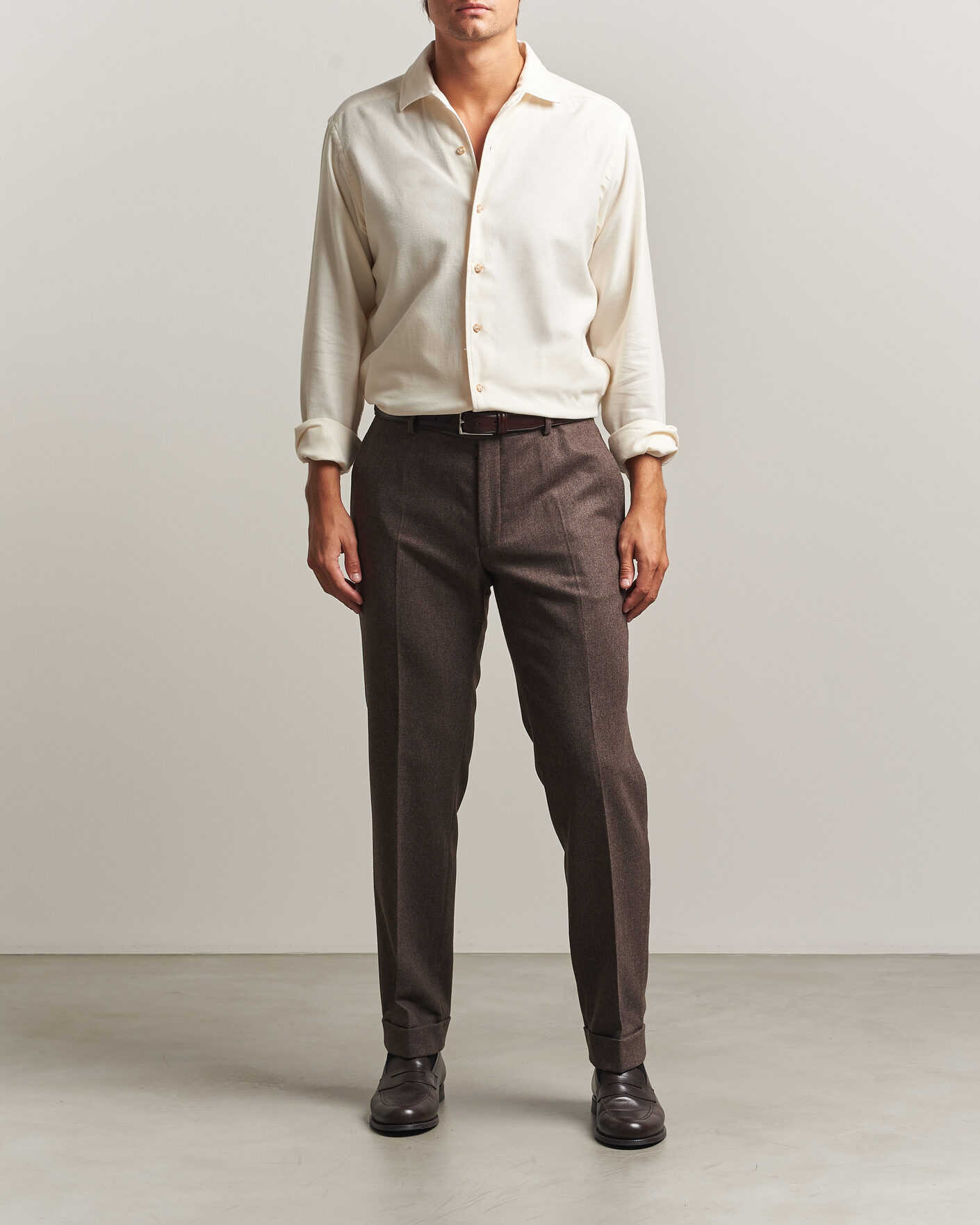 Uomini | Camicie | Eton | Casual Fit One Piece Collar Flannel Shirt Off White