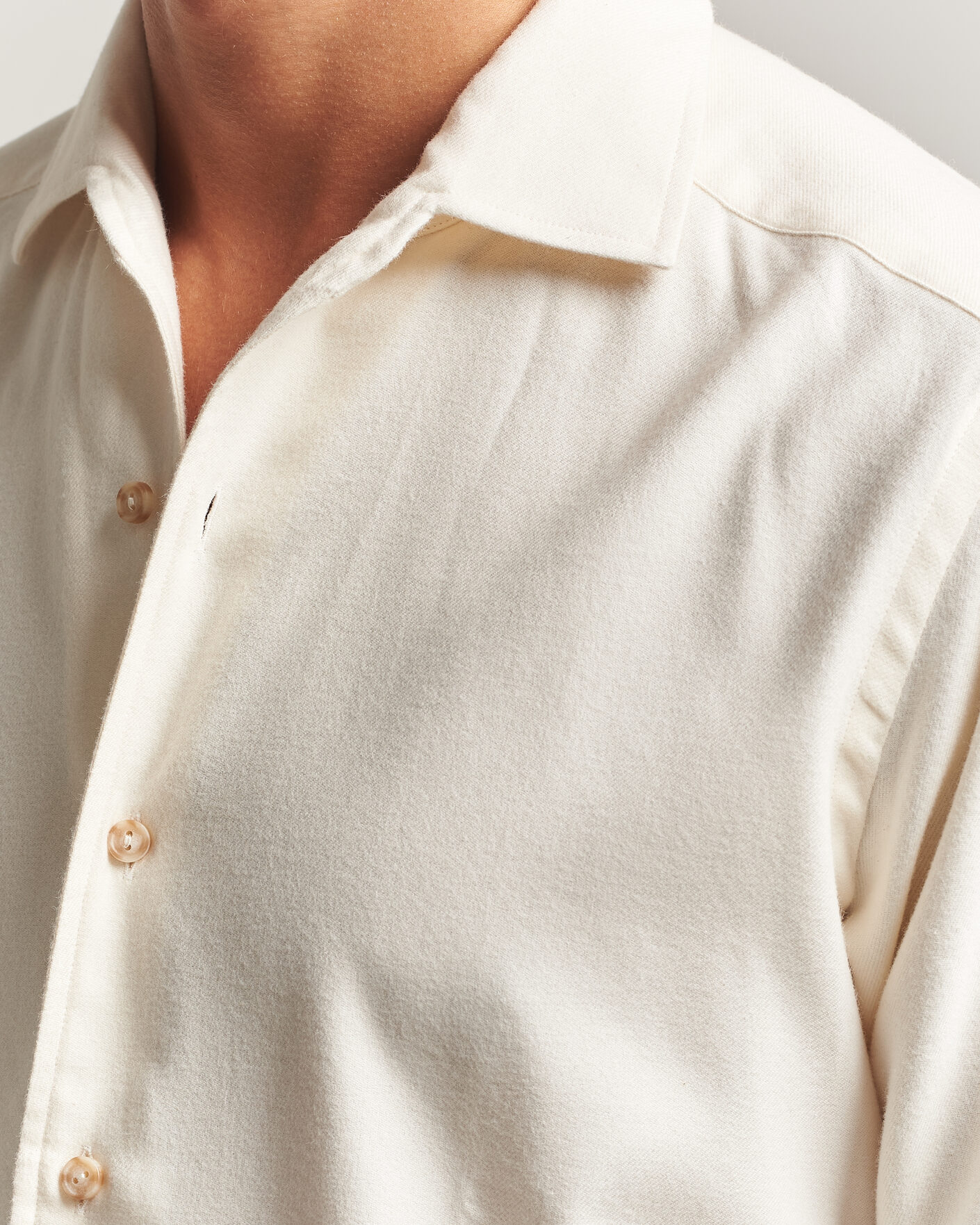 Uomini | Camicie | Eton | Casual Fit One Piece Collar Flannel Shirt Off White