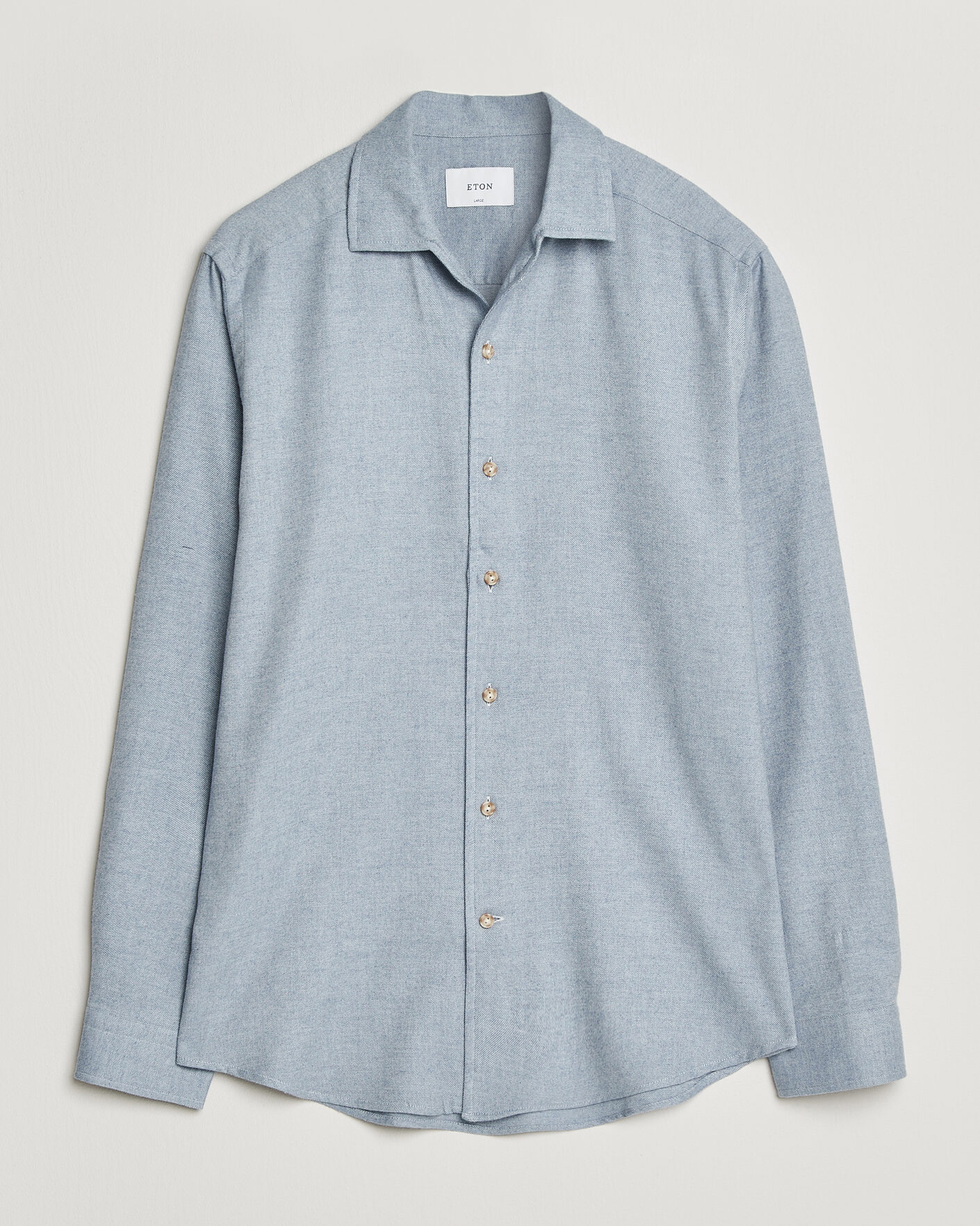 Uomini | Camicie | Eton | Casual Fit One Piece Collar Flannel Shirt Light Blue