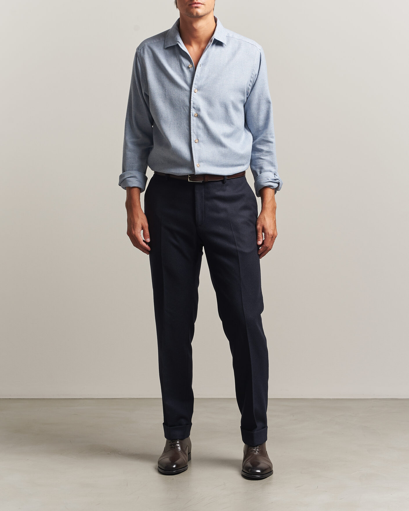 Uomini | Camicie | Eton | Casual Fit One Piece Collar Flannel Shirt Light Blue