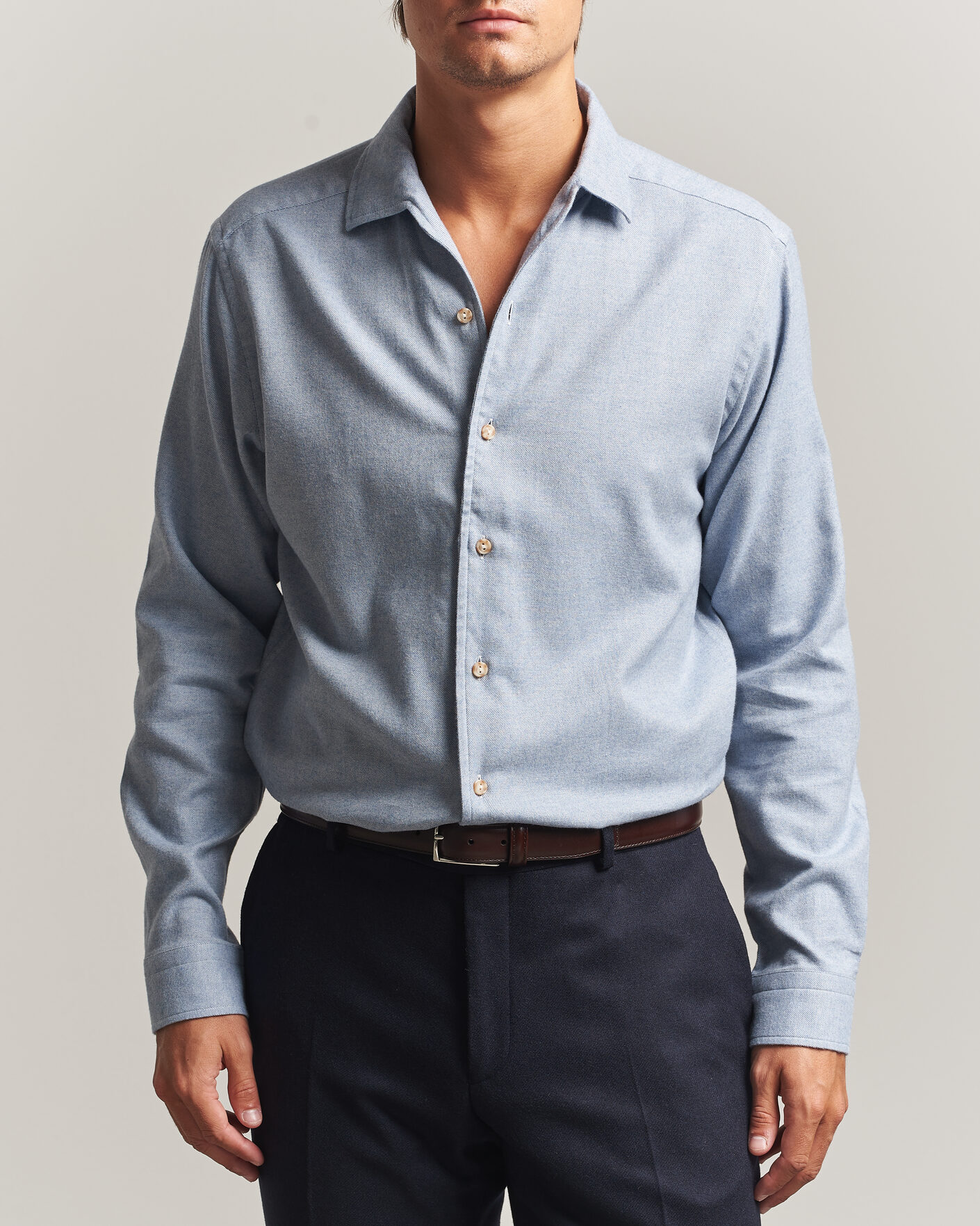 Uomini | Camicie | Eton | Casual Fit One Piece Collar Flannel Shirt Light Blue