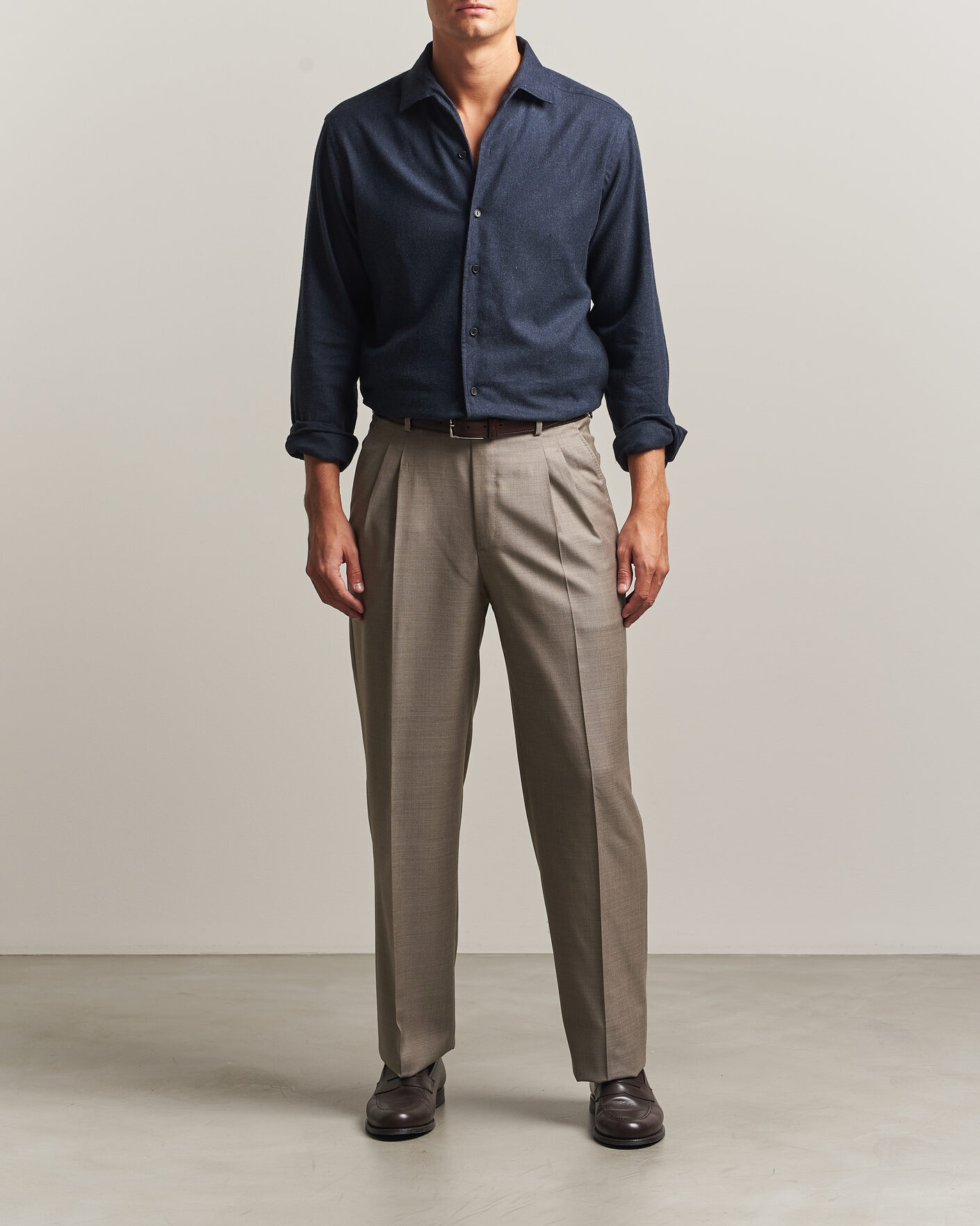 Uomini | Camicie | Eton | Casual Fit One Piece Collar Flannel Shirt Navy Blue