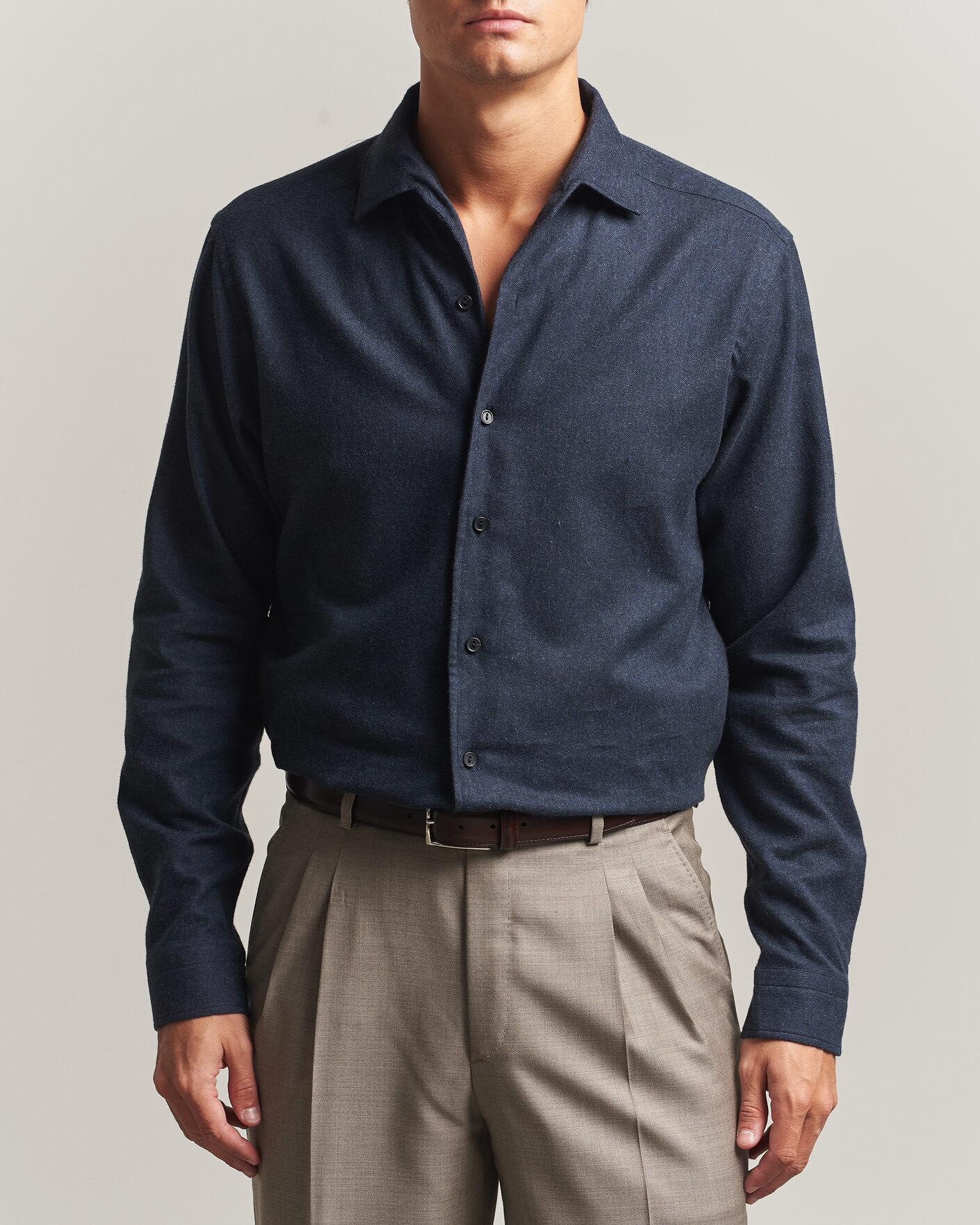 Uomini | Camicie | Eton | Casual Fit One Piece Collar Flannel Shirt Navy Blue