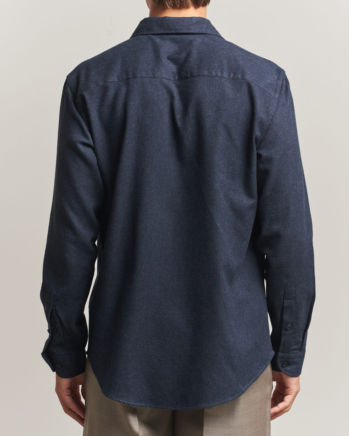 Uomini | Camicie | Eton | Casual Fit One Piece Collar Flannel Shirt Navy Blue