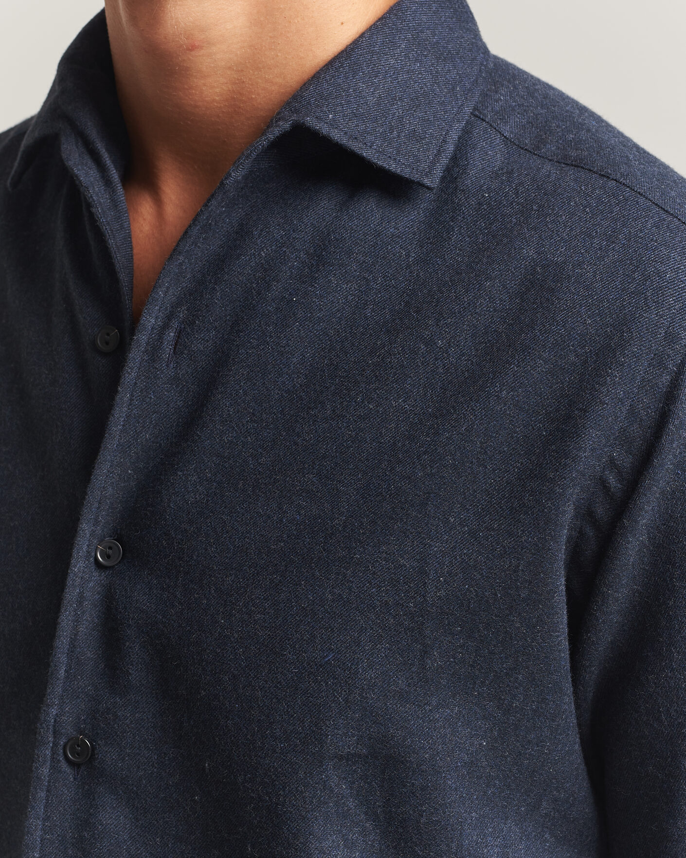 Uomini | Camicie | Eton | Casual Fit One Piece Collar Flannel Shirt Navy Blue