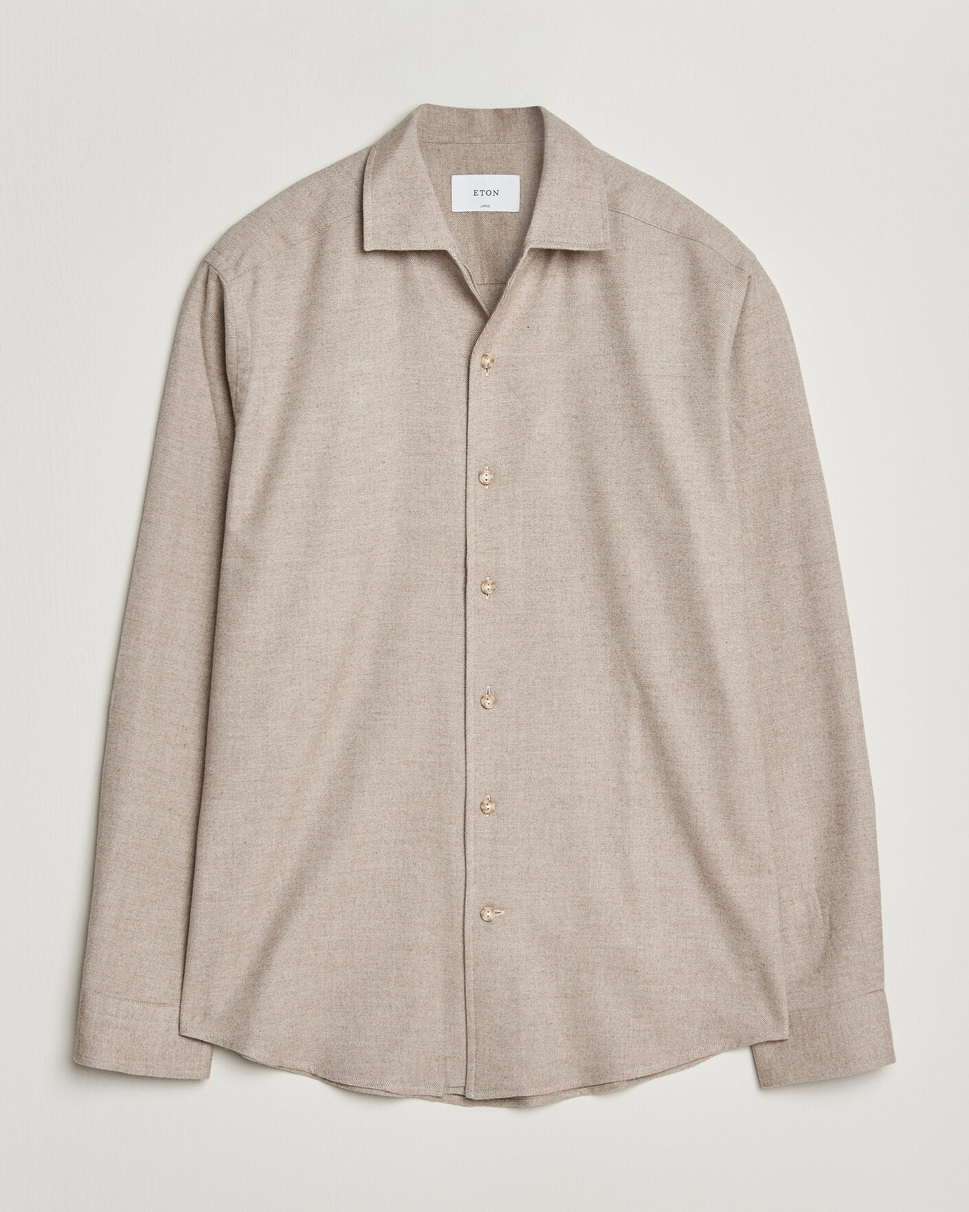 Uomini | Camicie | Eton | Casual Fit One Piece Collar Flannel Shirt Beige