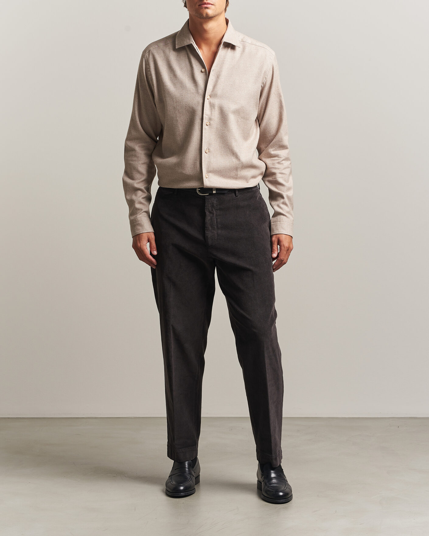 Uomini | Camicie | Eton | Casual Fit One Piece Collar Flannel Shirt Beige