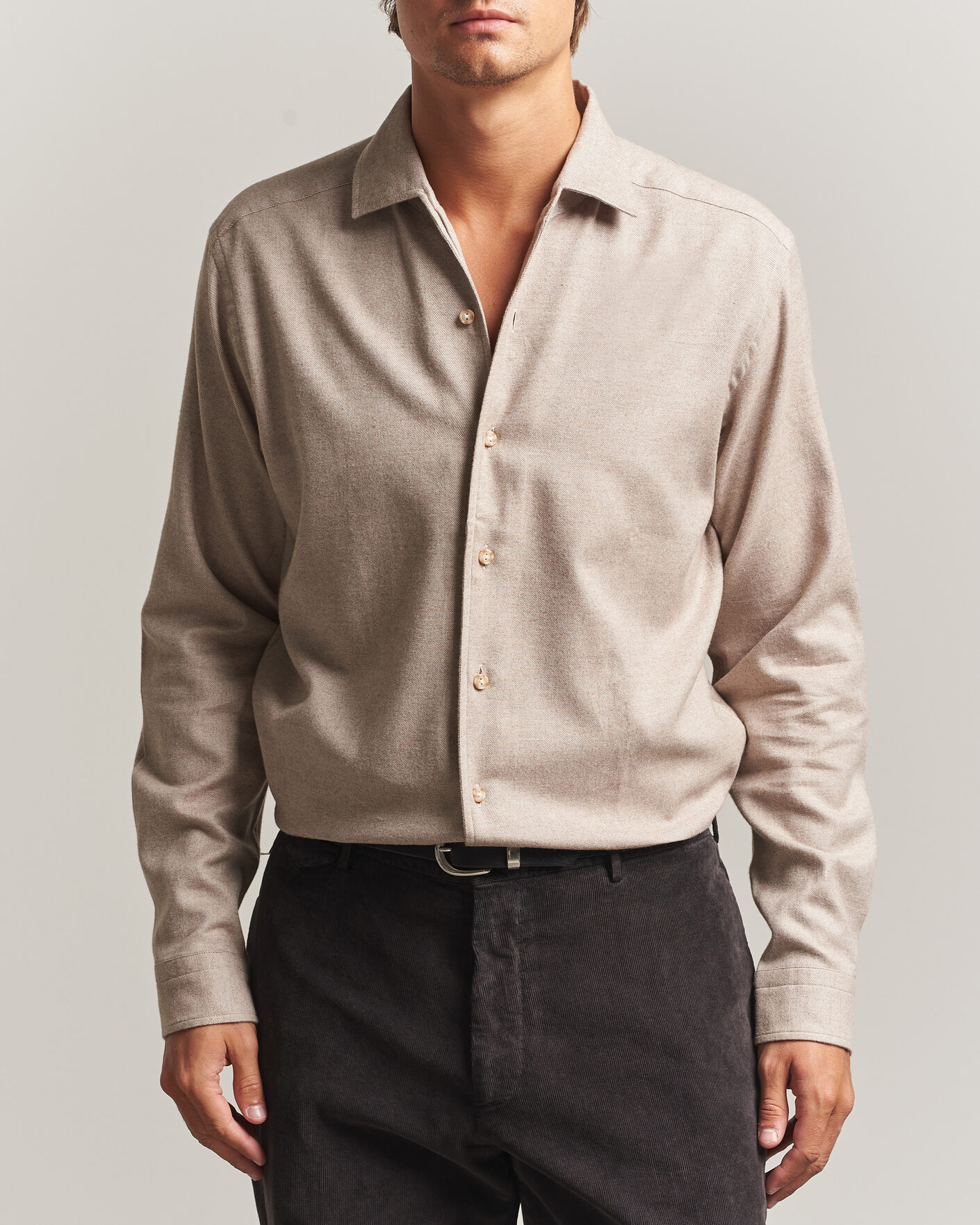 Uomini | Camicie | Eton | Casual Fit One Piece Collar Flannel Shirt Beige