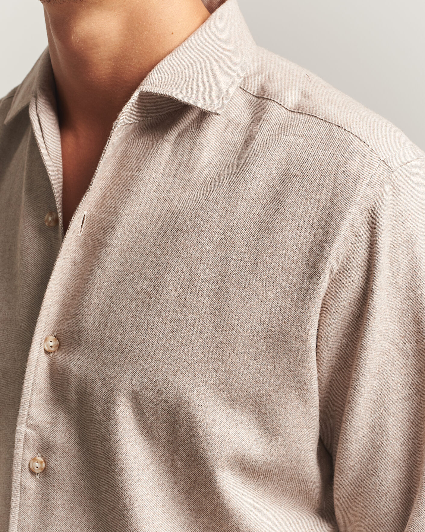 Uomini | Camicie | Eton | Casual Fit One Piece Collar Flannel Shirt Beige