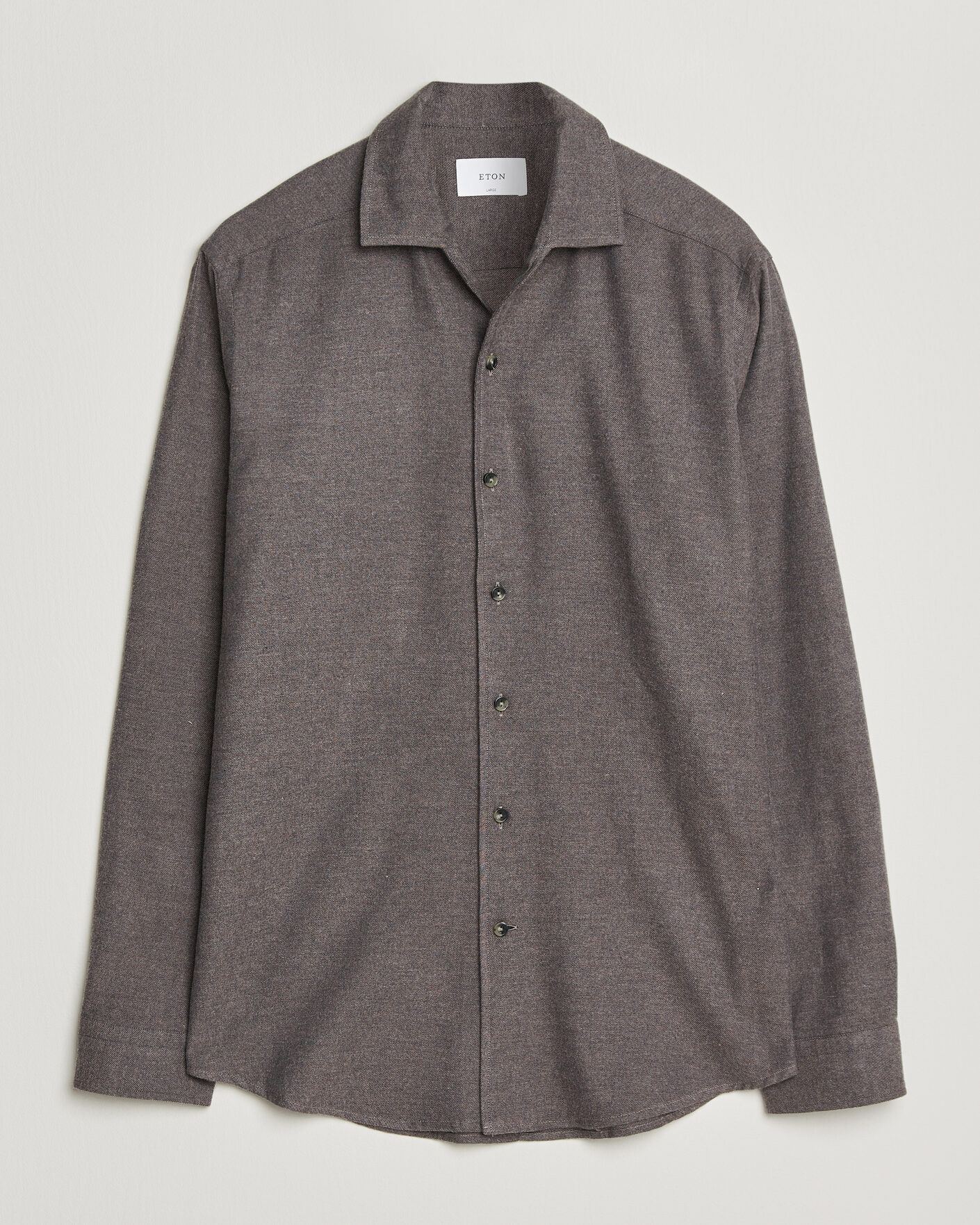 Uomini | Camicie | Eton | Casual Fit One Piece Collar Flannel Shirt Dark Brown