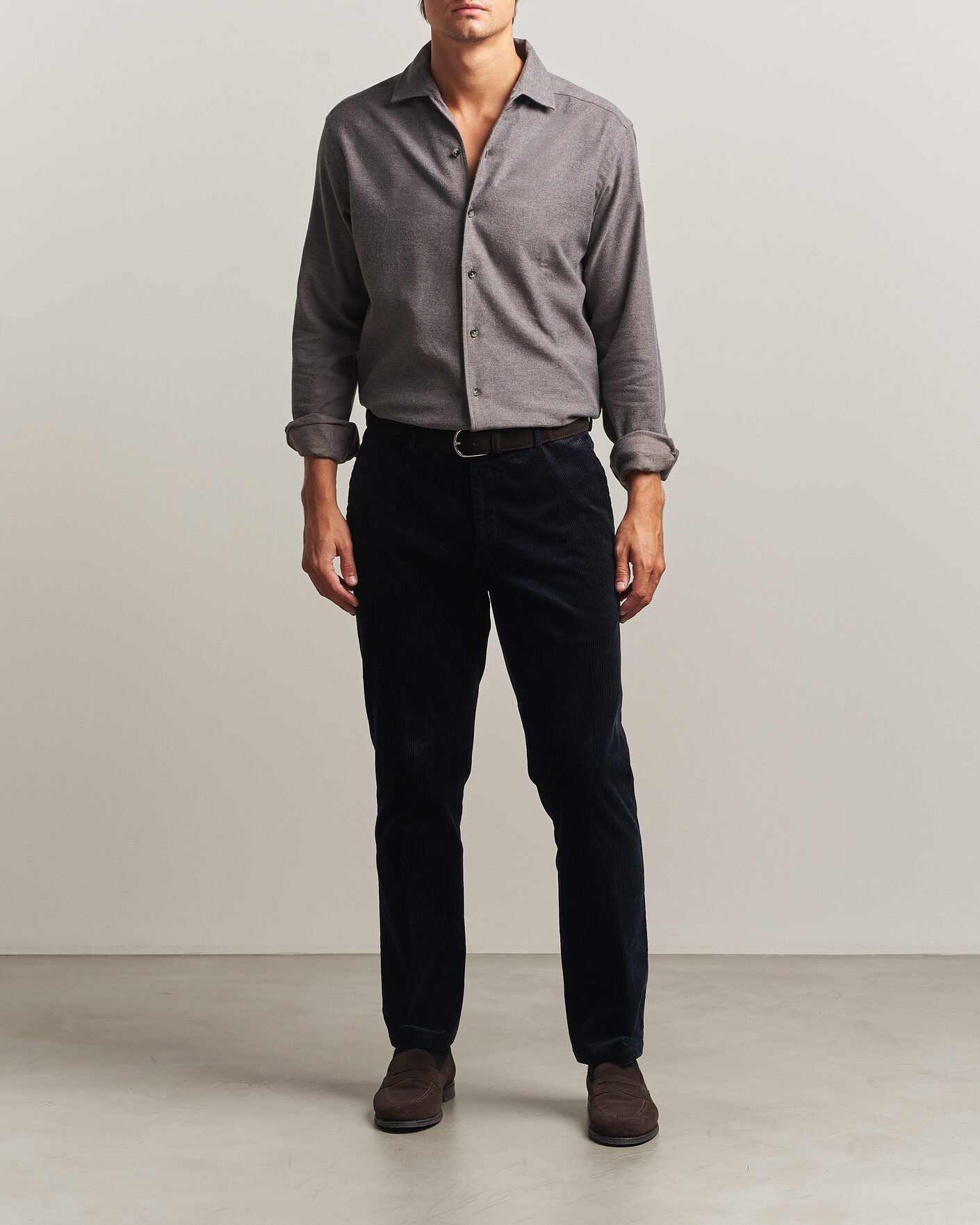 Uomini | Camicie | Eton | Casual Fit One Piece Collar Flannel Shirt Dark Brown