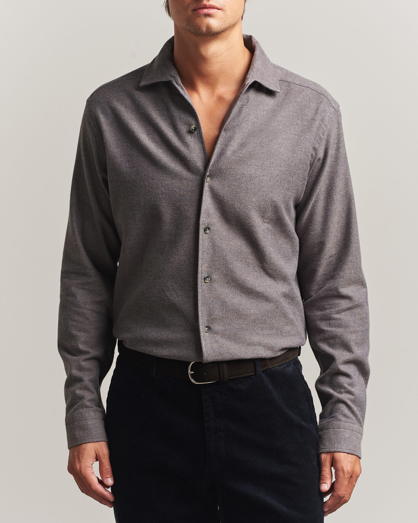Uomini | Camicie | Eton | Casual Fit One Piece Collar Flannel Shirt Dark Brown