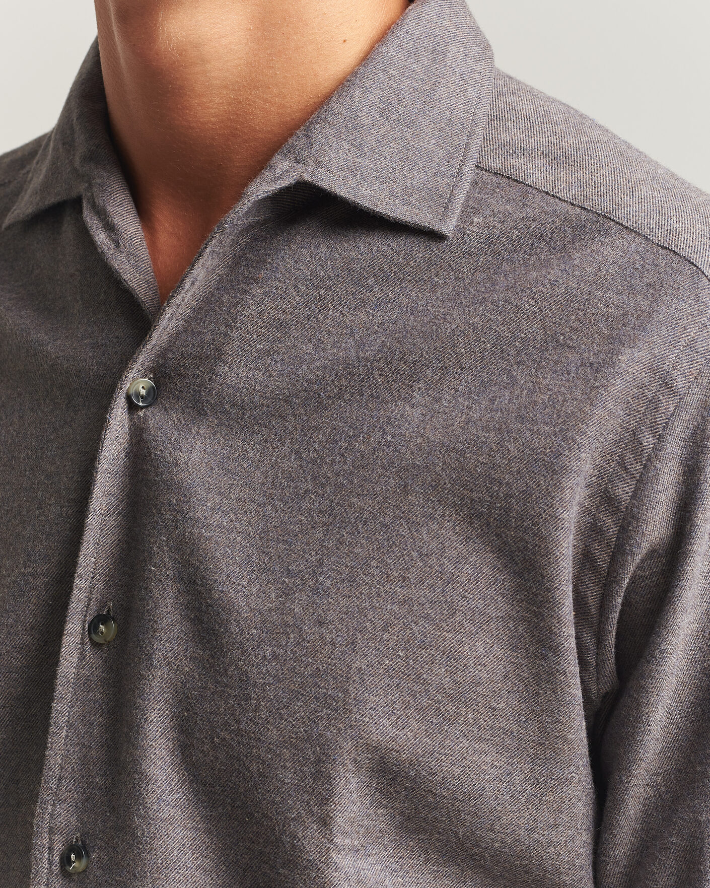 Uomini | Camicie | Eton | Casual Fit One Piece Collar Flannel Shirt Dark Brown