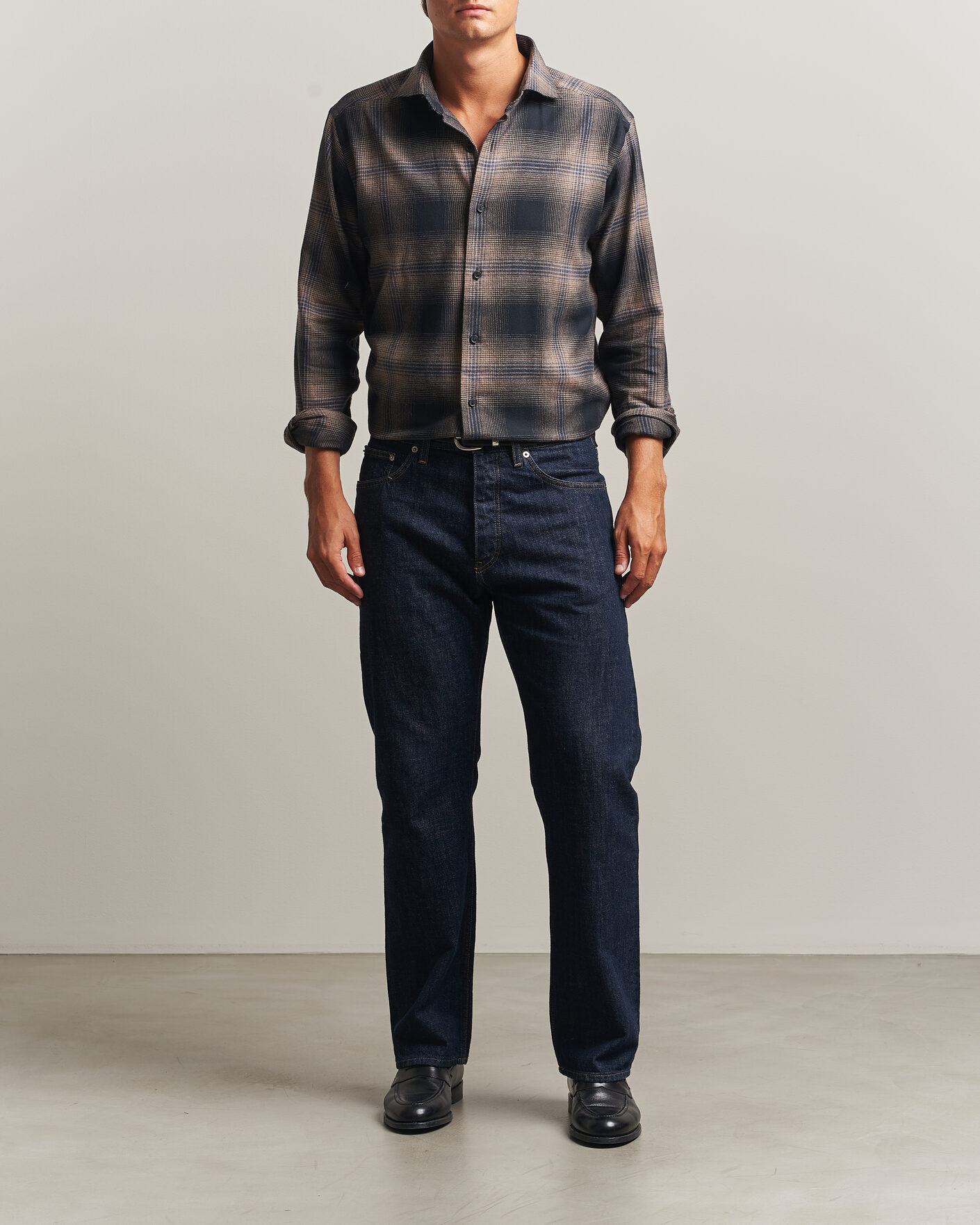 Uomini | Camicie | Eton | Casual Fit Checked Flannel Shirt Navy Blue