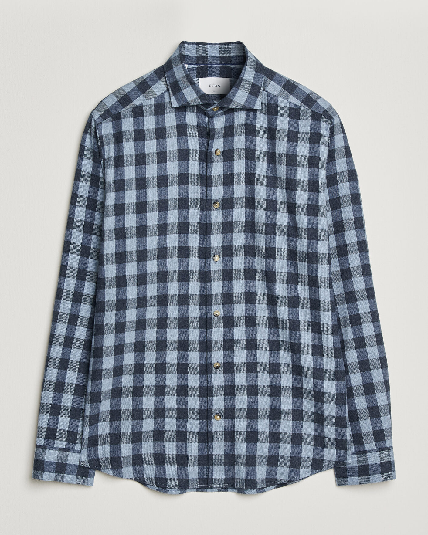 Uomini | Camicie | Eton | Casual Fit Checked Flannel Shirt Mid Blue