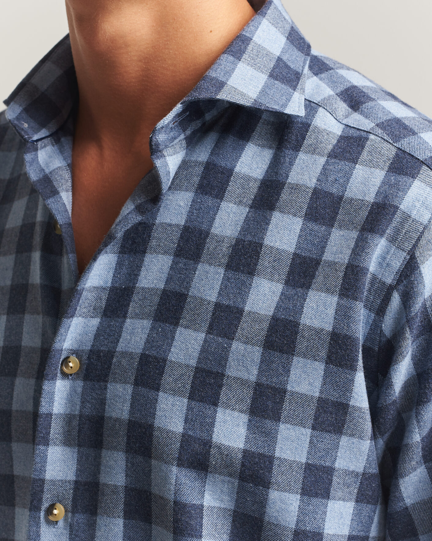 Uomini | Camicie | Eton | Casual Fit Checked Flannel Shirt Mid Blue