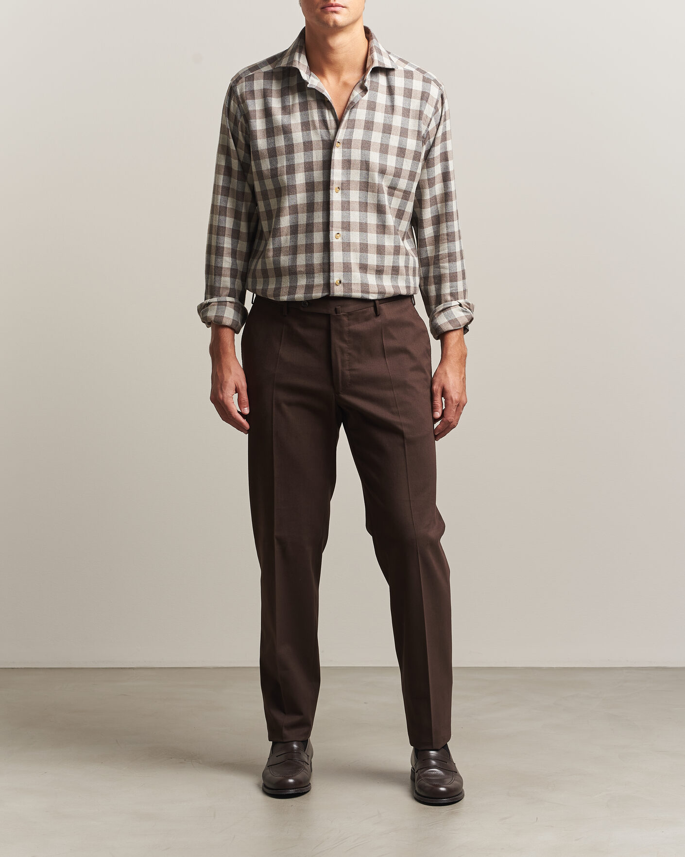 Uomini | Camicie | Eton | Casual Fit Checked Flannel Shirt Beige
