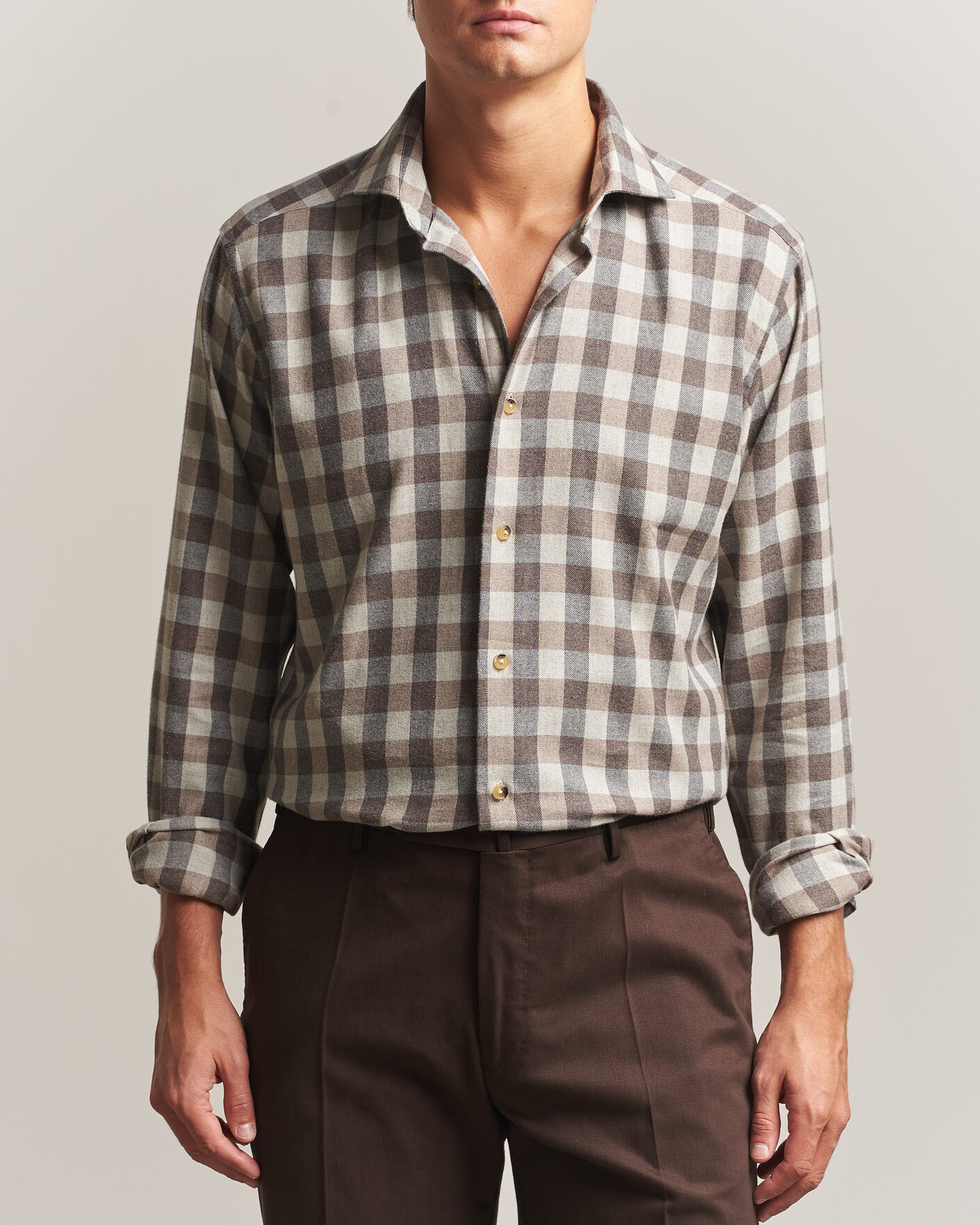 Uomini | Camicie | Eton | Casual Fit Checked Flannel Shirt Beige
