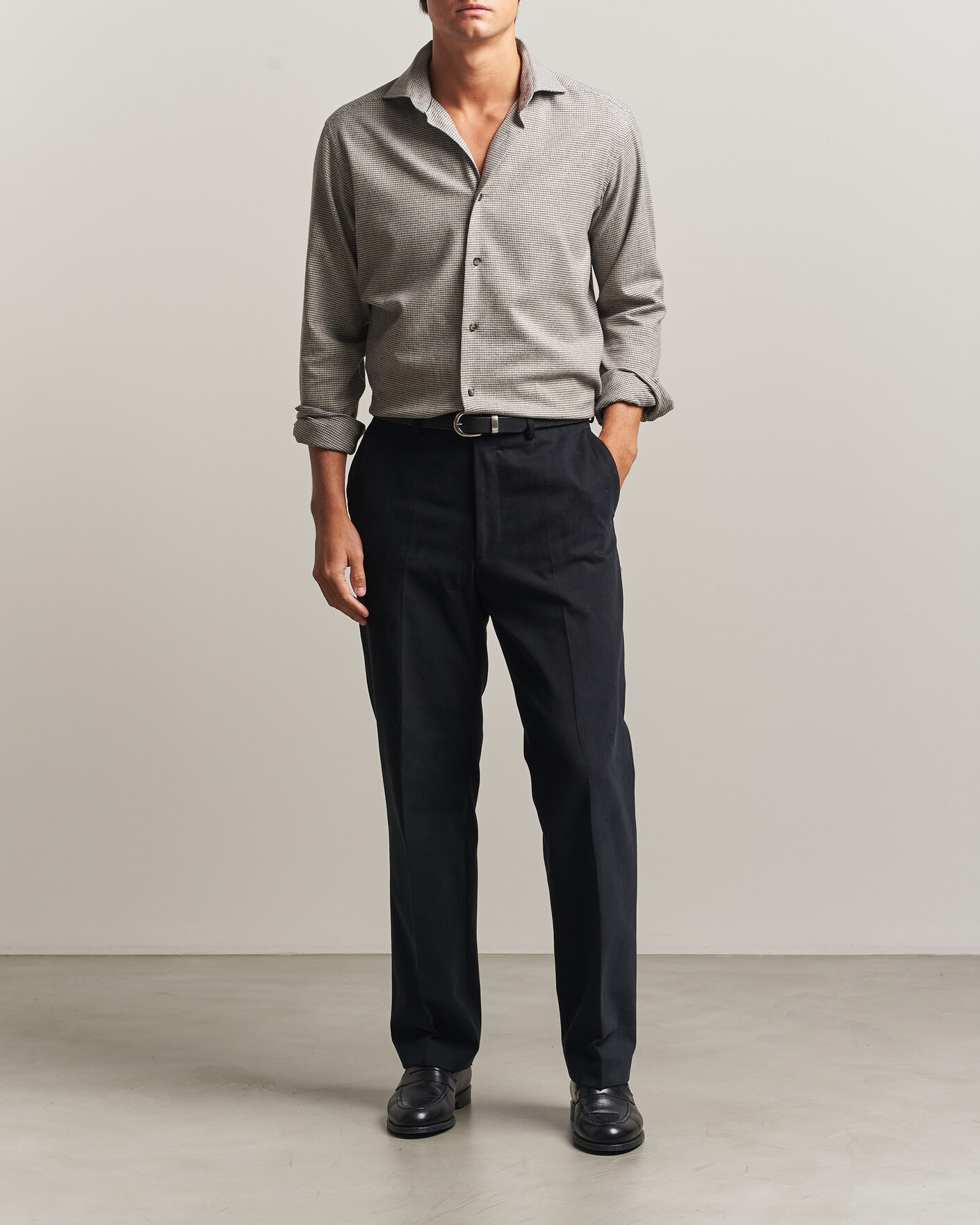Uomini | Camicie | Eton | Casual Fit Houndstooth Flannel Shirt Mid Grey