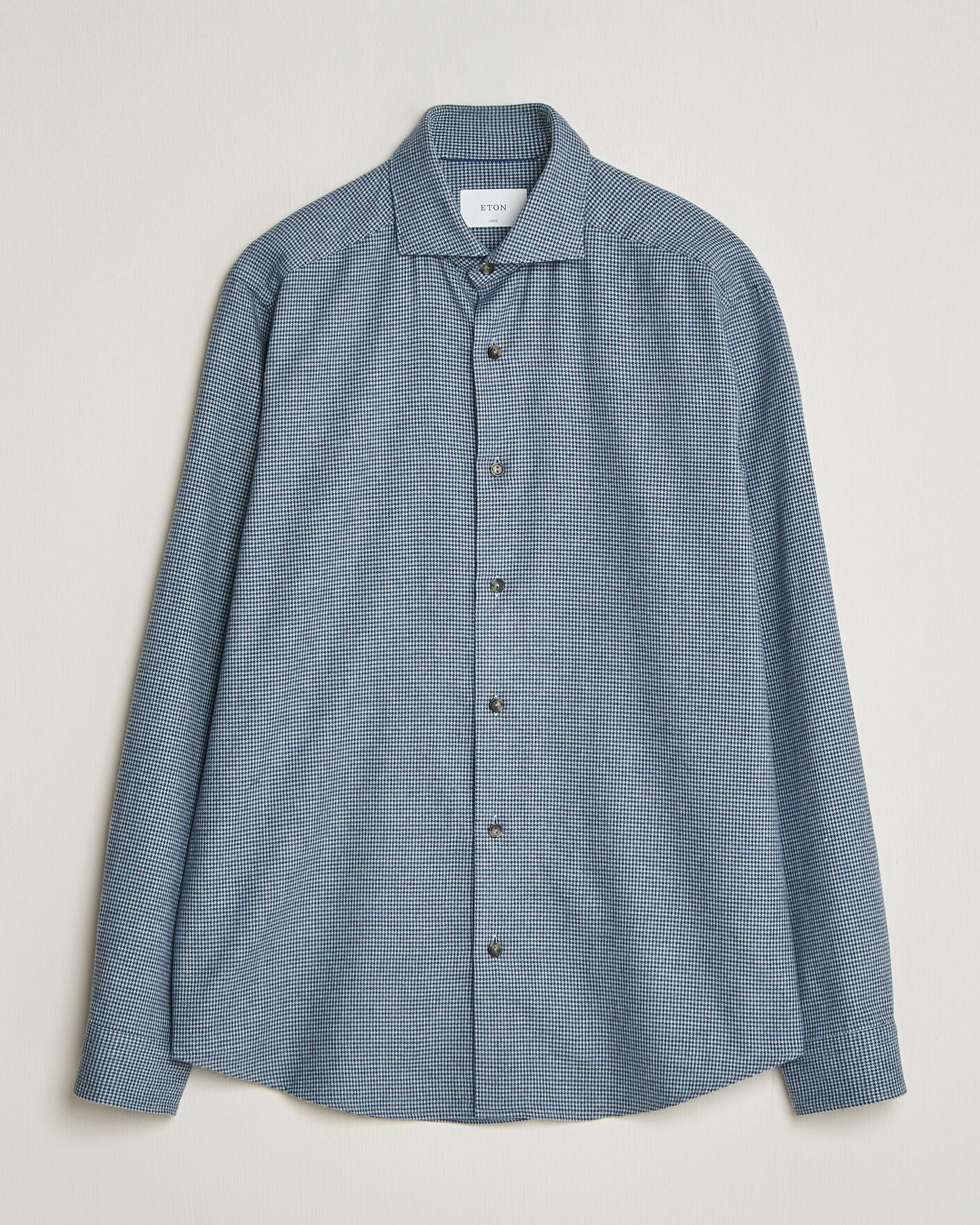 Uomini | Camicie | Eton | Casual Fit Houndstooth Flannel Shirt Mid Blue