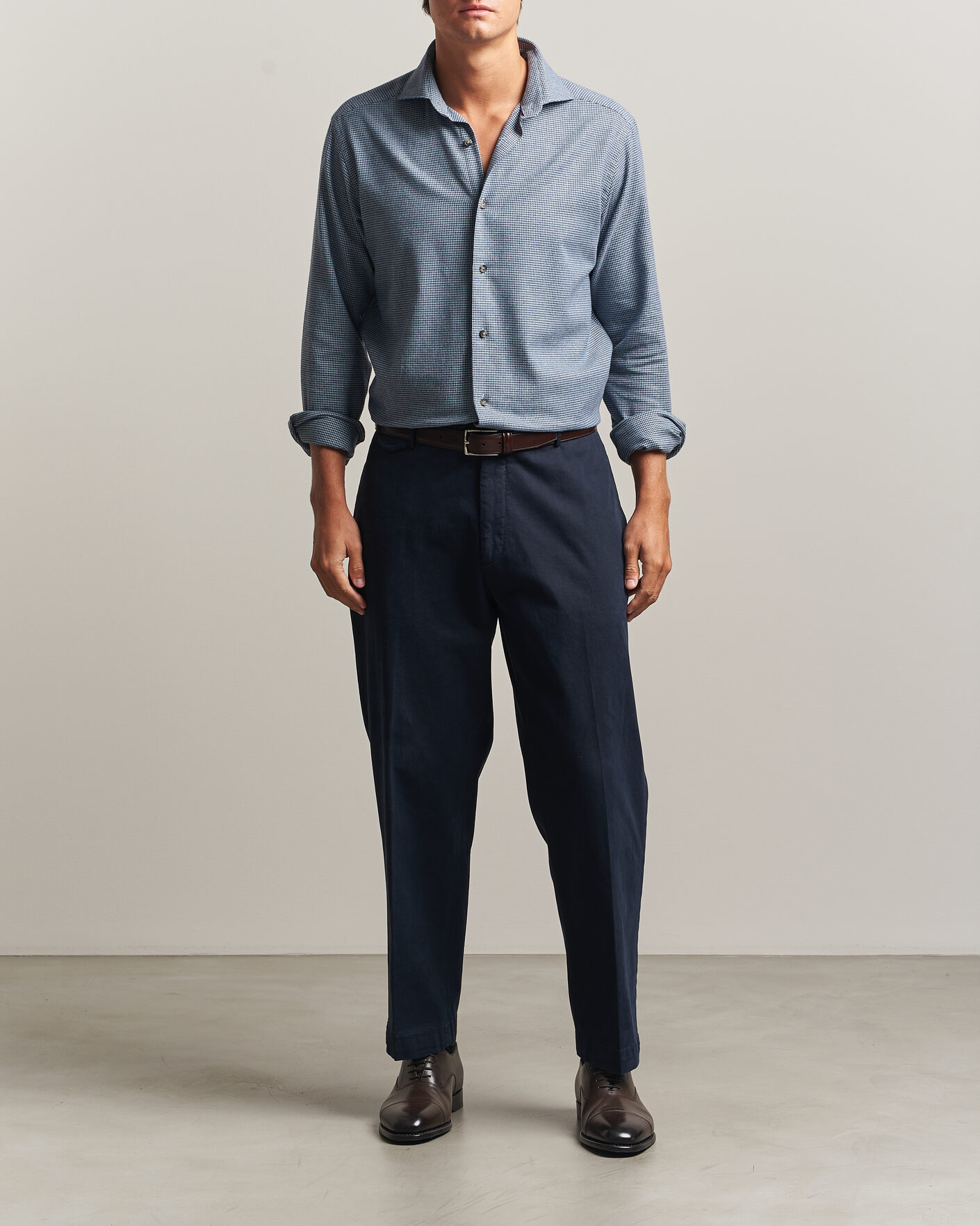Uomini | Camicie | Eton | Casual Fit Houndstooth Flannel Shirt Mid Blue