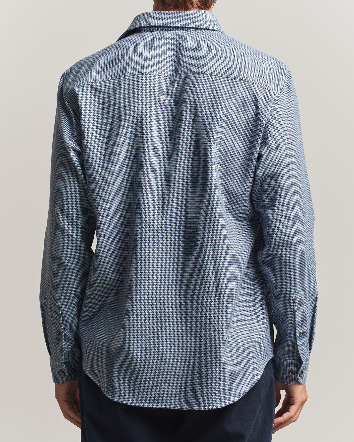 Uomini | Camicie | Eton | Casual Fit Houndstooth Flannel Shirt Mid Blue