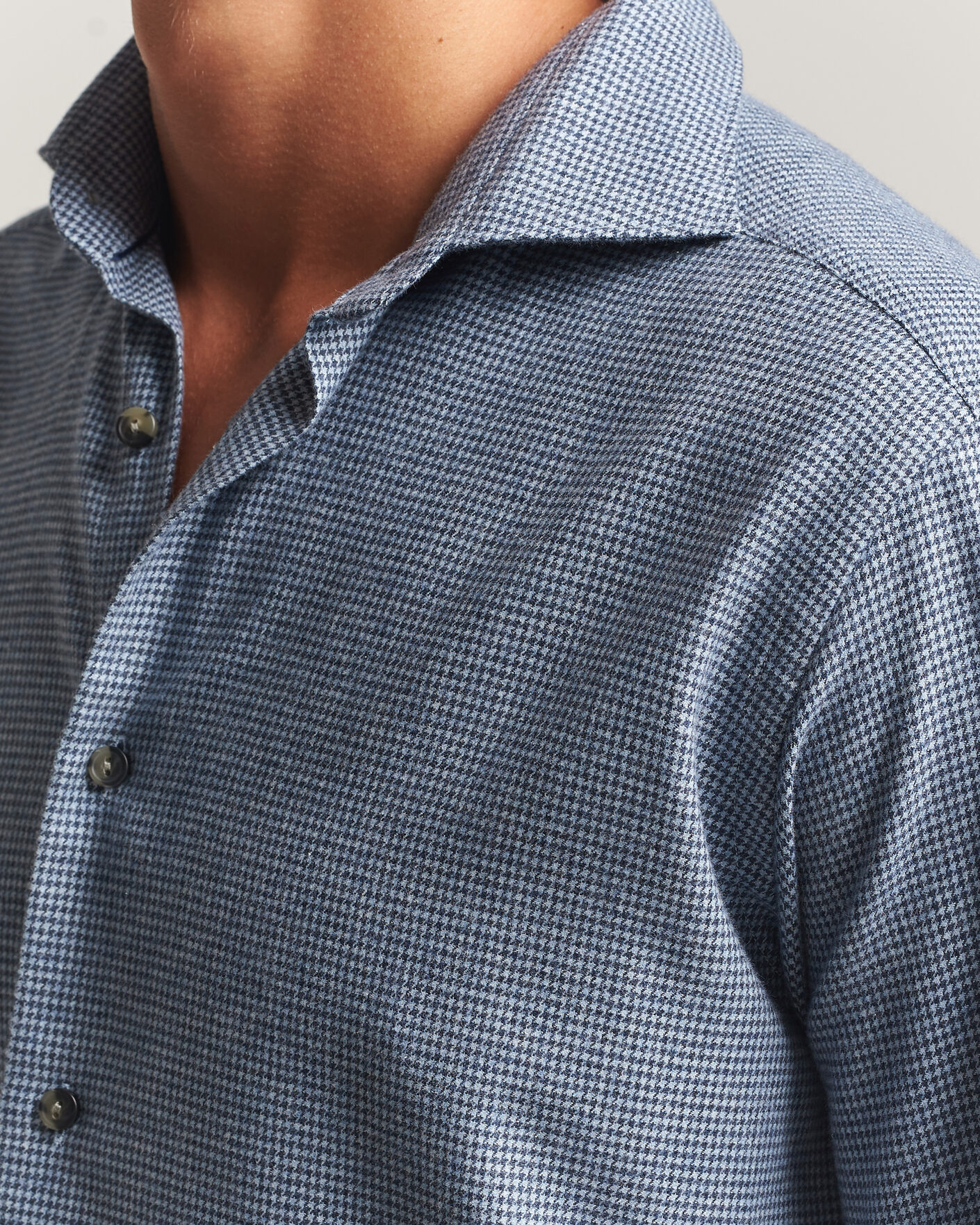 Uomini | Camicie | Eton | Casual Fit Houndstooth Flannel Shirt Mid Blue