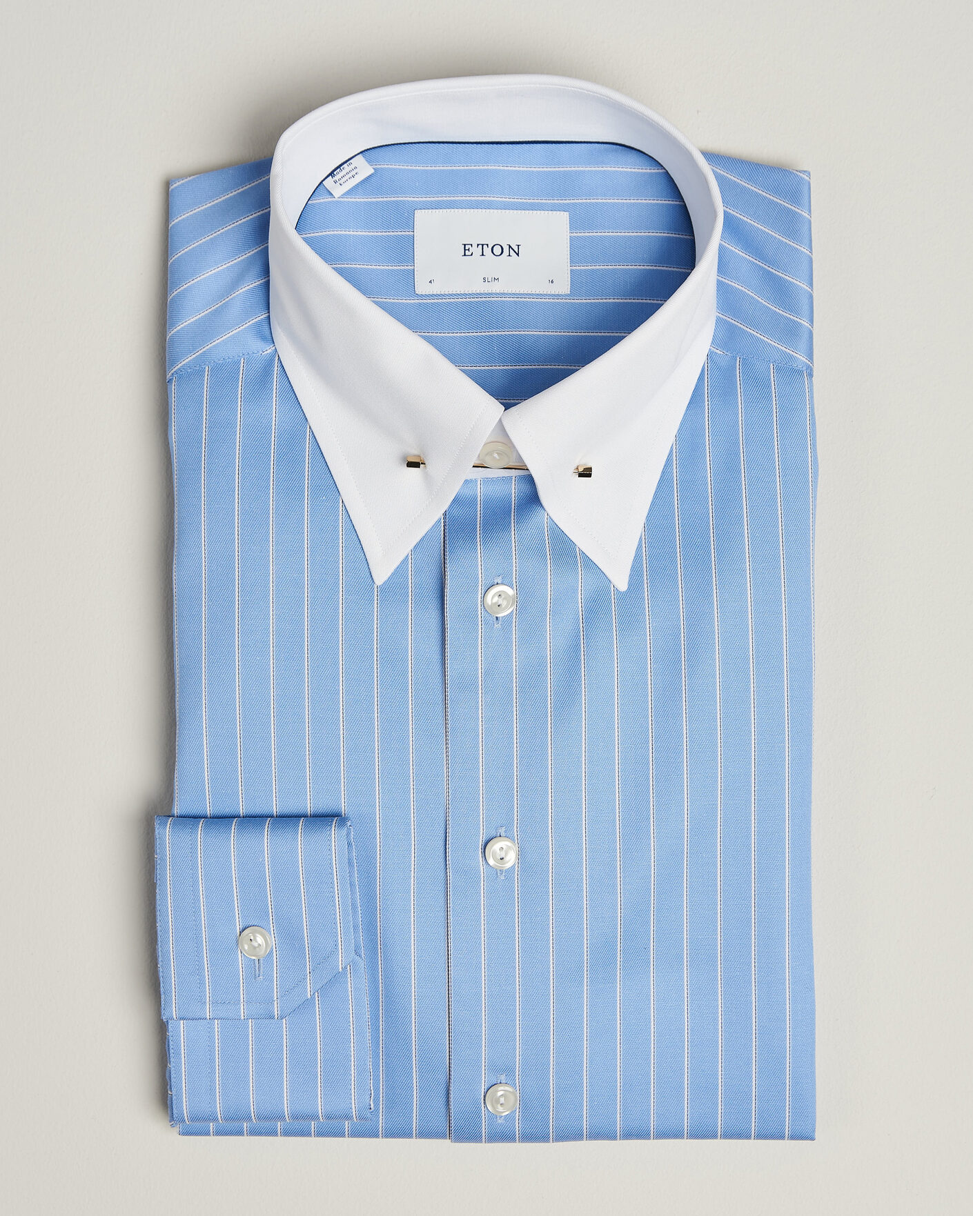 Uomini | Camicie | Eton | Slim Fit Signature Twill Striped Shirt Mid Blue