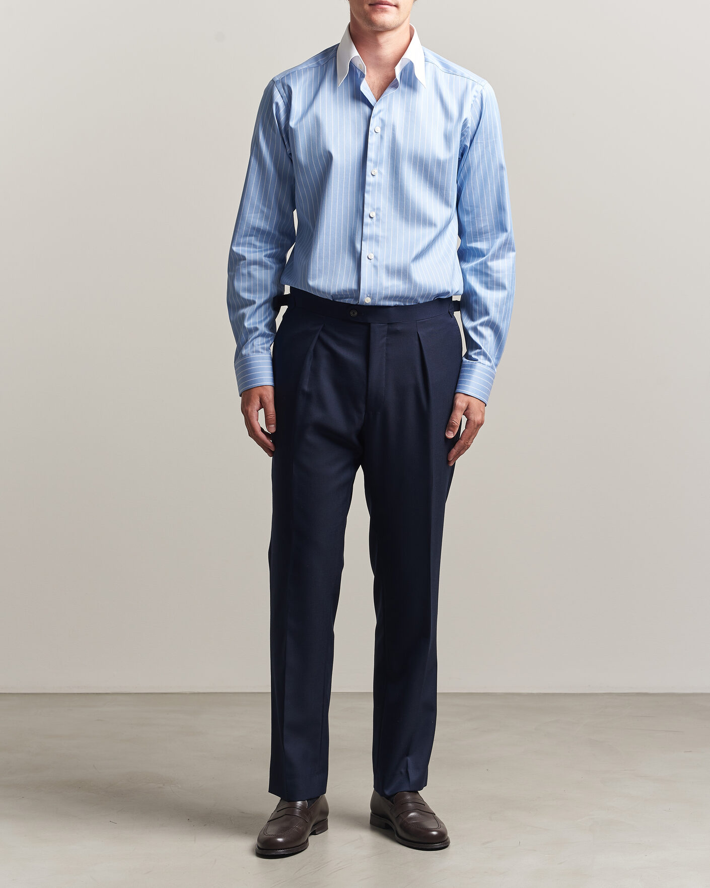 Uomini | Camicie | Eton | Slim Fit Signature Twill Striped Shirt Mid Blue