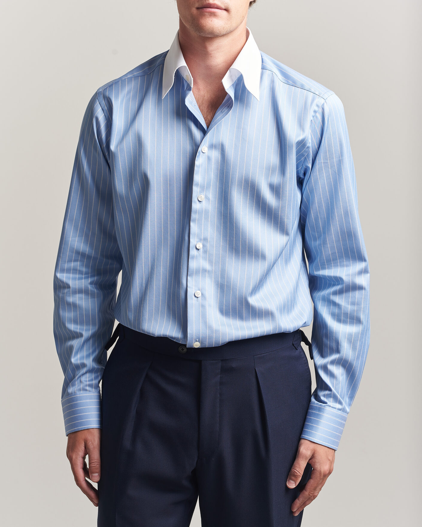 Uomini | Camicie | Eton | Slim Fit Signature Twill Striped Shirt Mid Blue