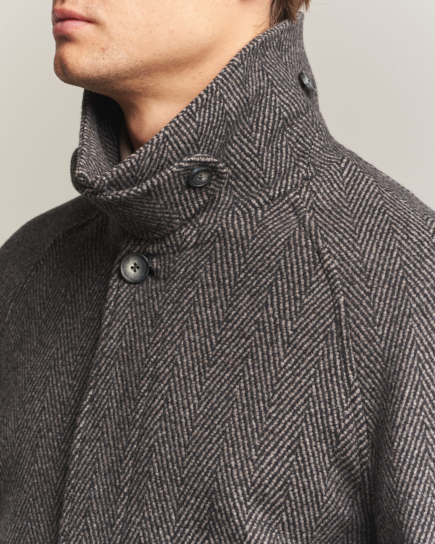 Uomini | Giacche | Eton | Wool/Cashmere Herringbone Raglan Coat Dark Brown