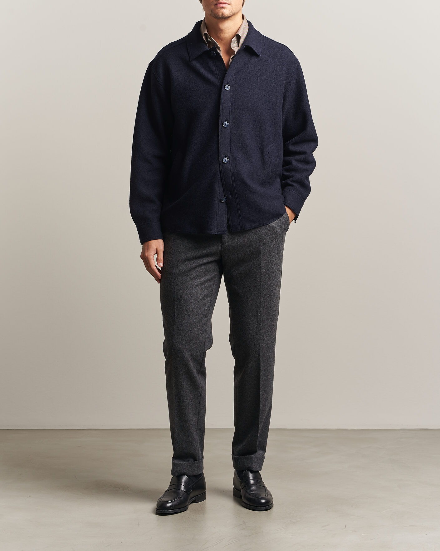 Uomini | Giacche | Eton | Boiled Wool Shirt Jacket Navy Blue