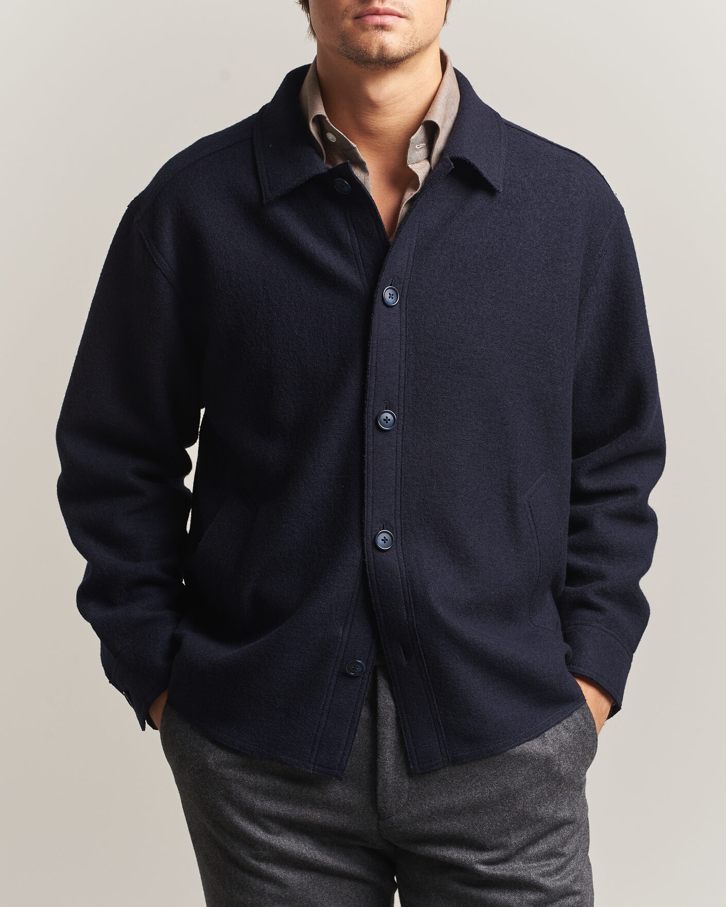 Uomini | Giacche | Eton | Boiled Wool Shirt Jacket Navy Blue