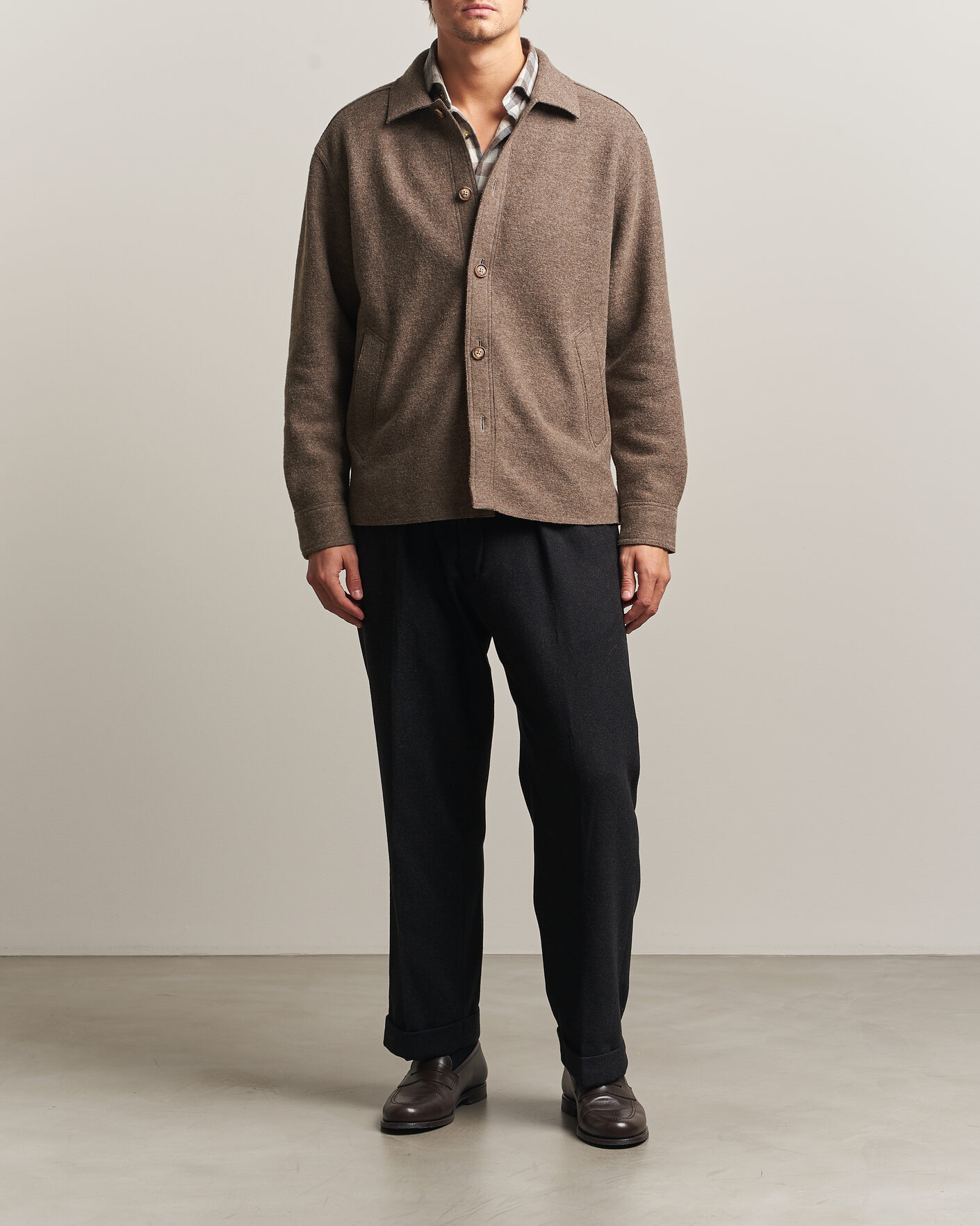 Uomini | Giacche | Eton | Boiled Wool Shirt Jacket Brown