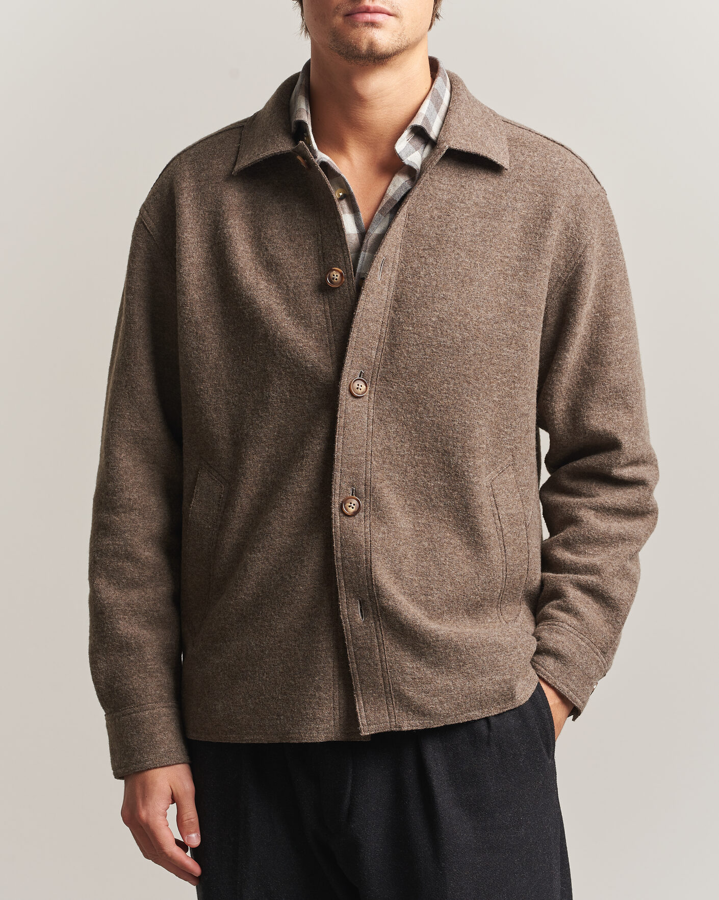 Uomini | Giacche | Eton | Boiled Wool Shirt Jacket Brown