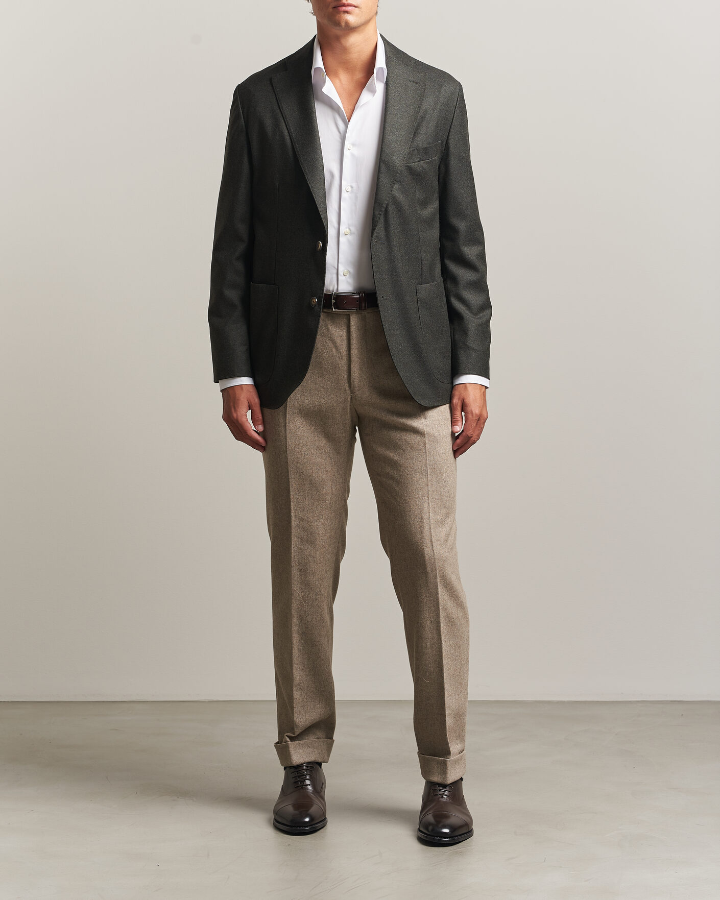 Uomini | Blazers | Eton | Wool Flannel Soft Jacket Dark Green