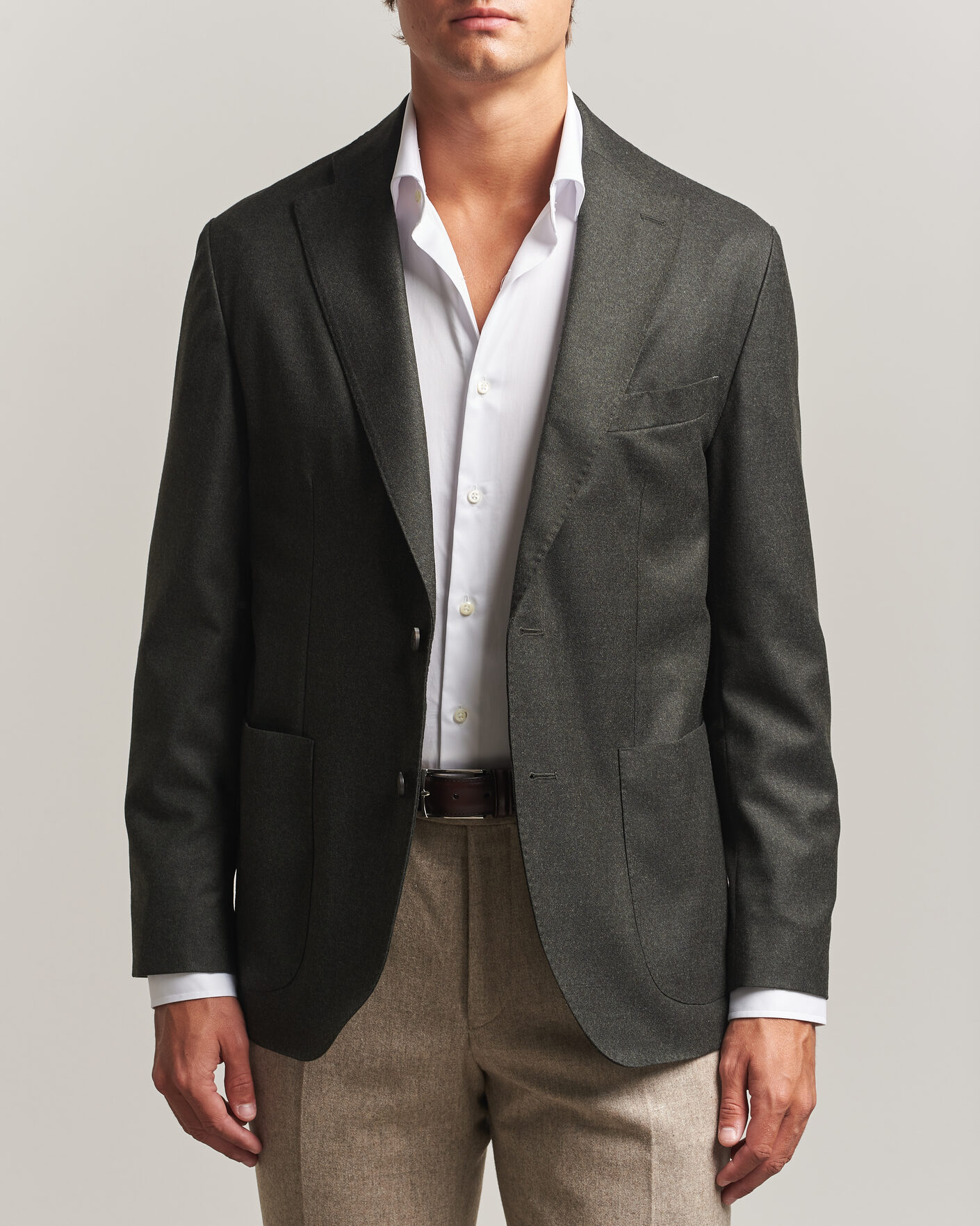 Uomini | Blazers | Eton | Wool Flannel Soft Jacket Dark Green