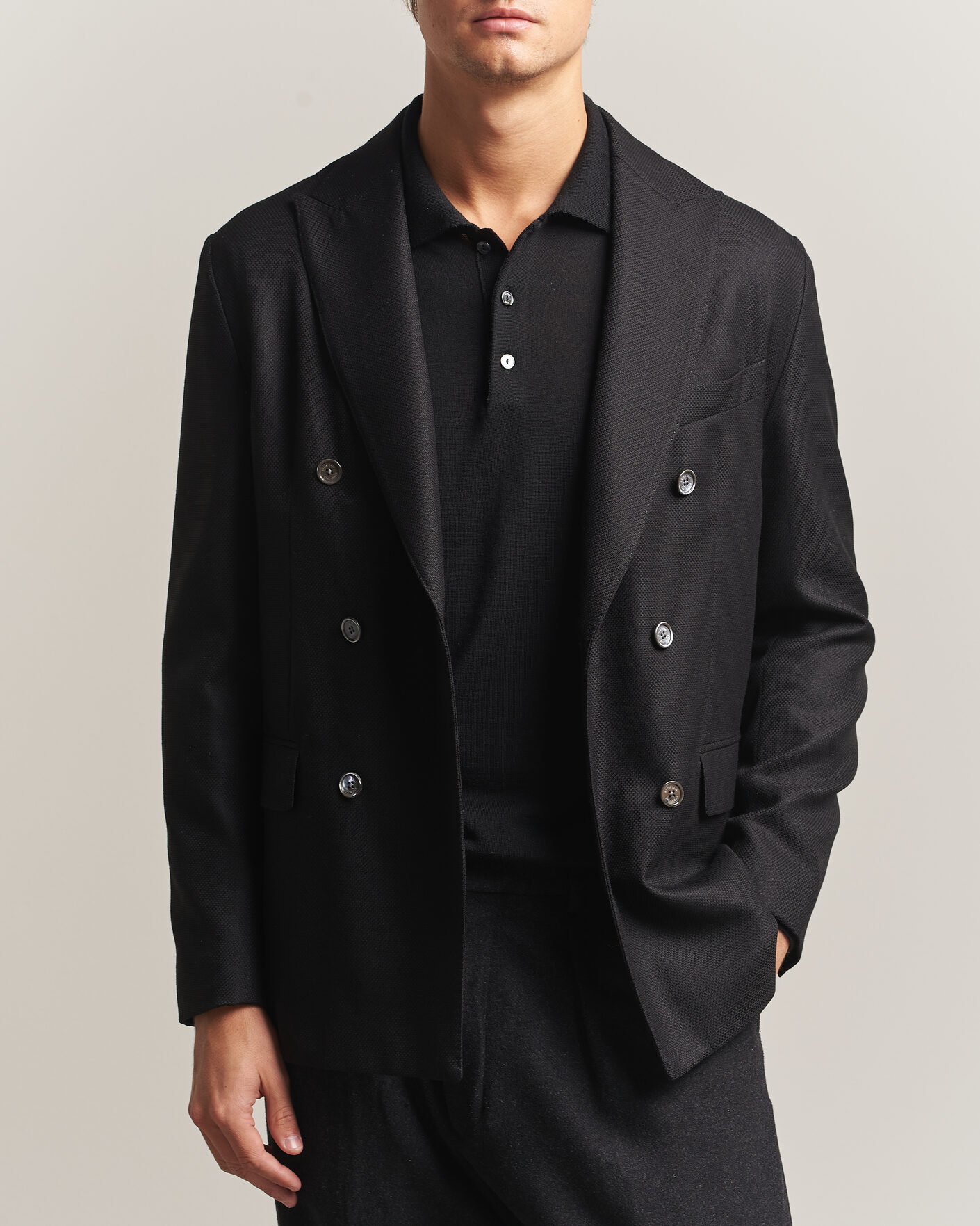 Uomini | Blazers | Eton | Double Breasted Hopsack Soft jacket Black