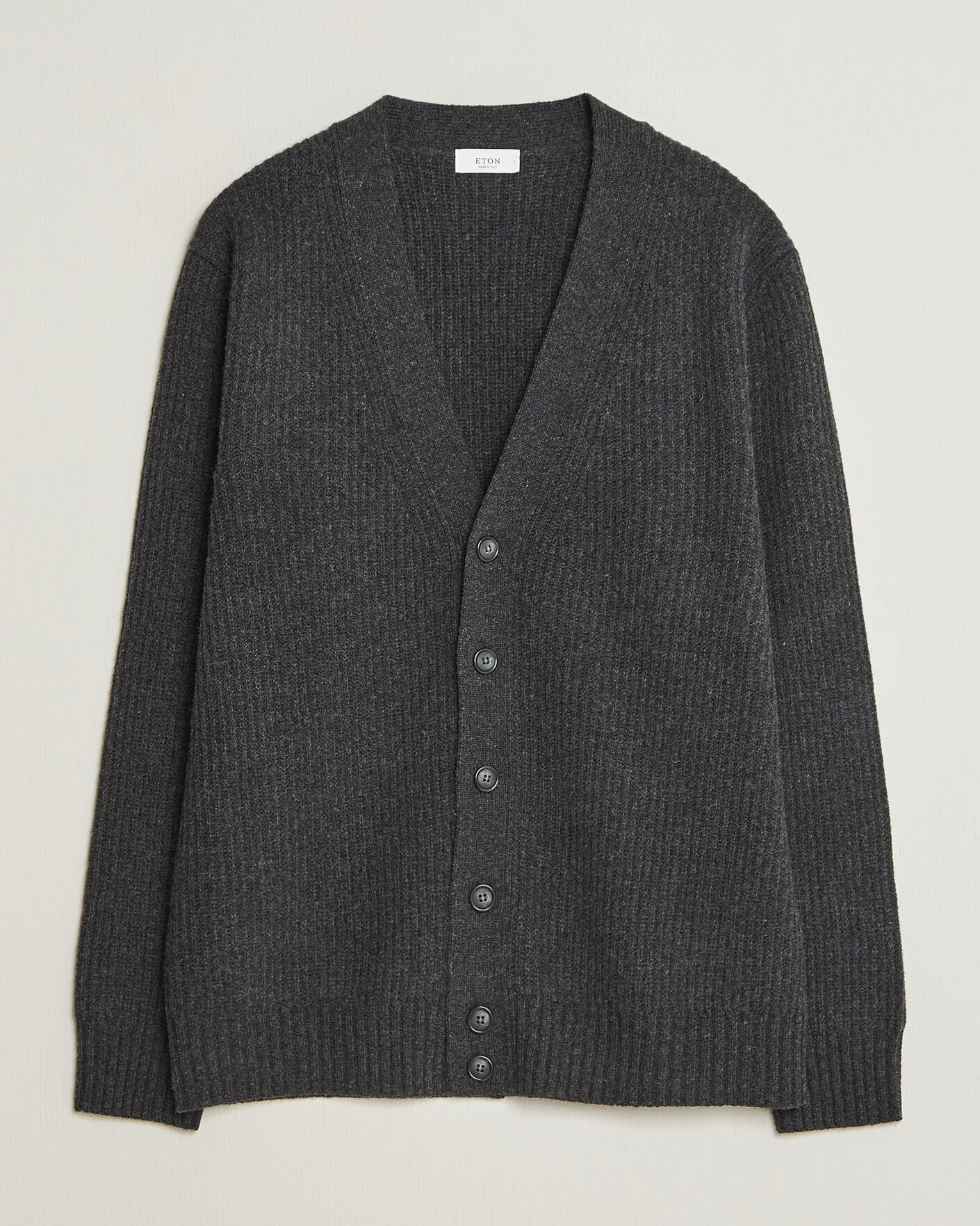 Uomini | Maglieria | Eton | Merino Wool Rib Cardigan Dark Grey