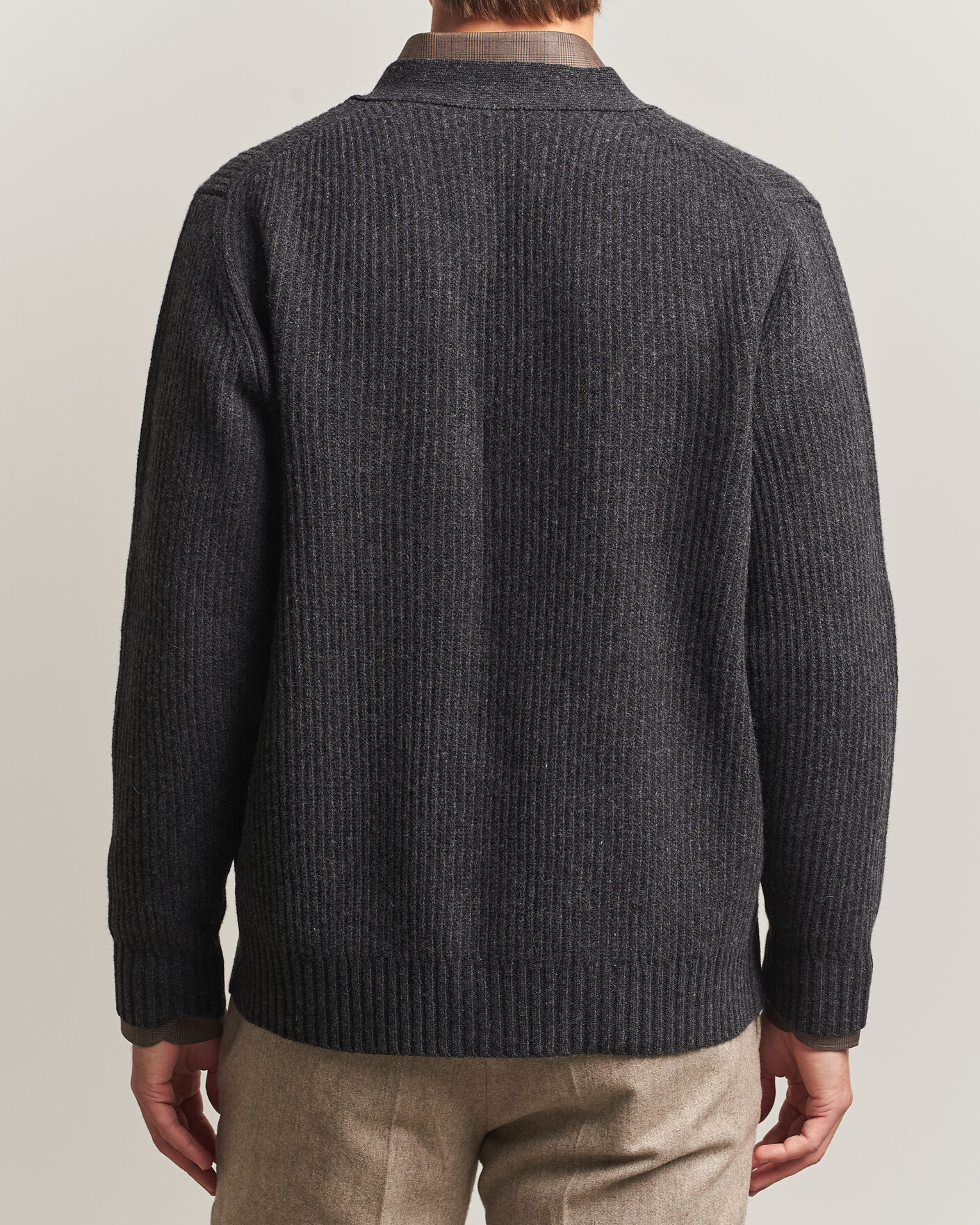 Uomini | Maglieria | Eton | Merino Wool Rib Cardigan Dark Grey