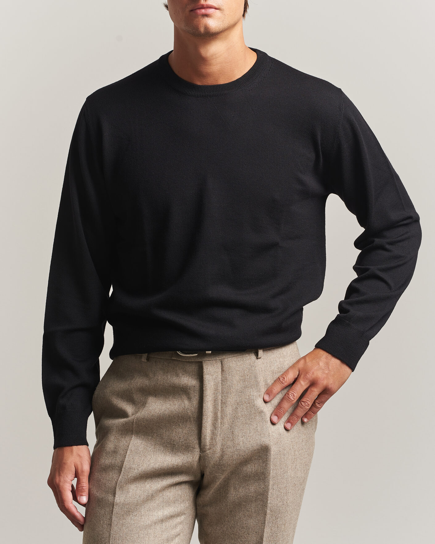 Uomini | Maglieria | Eton | Merino Wool Knitted Crew Neck Black