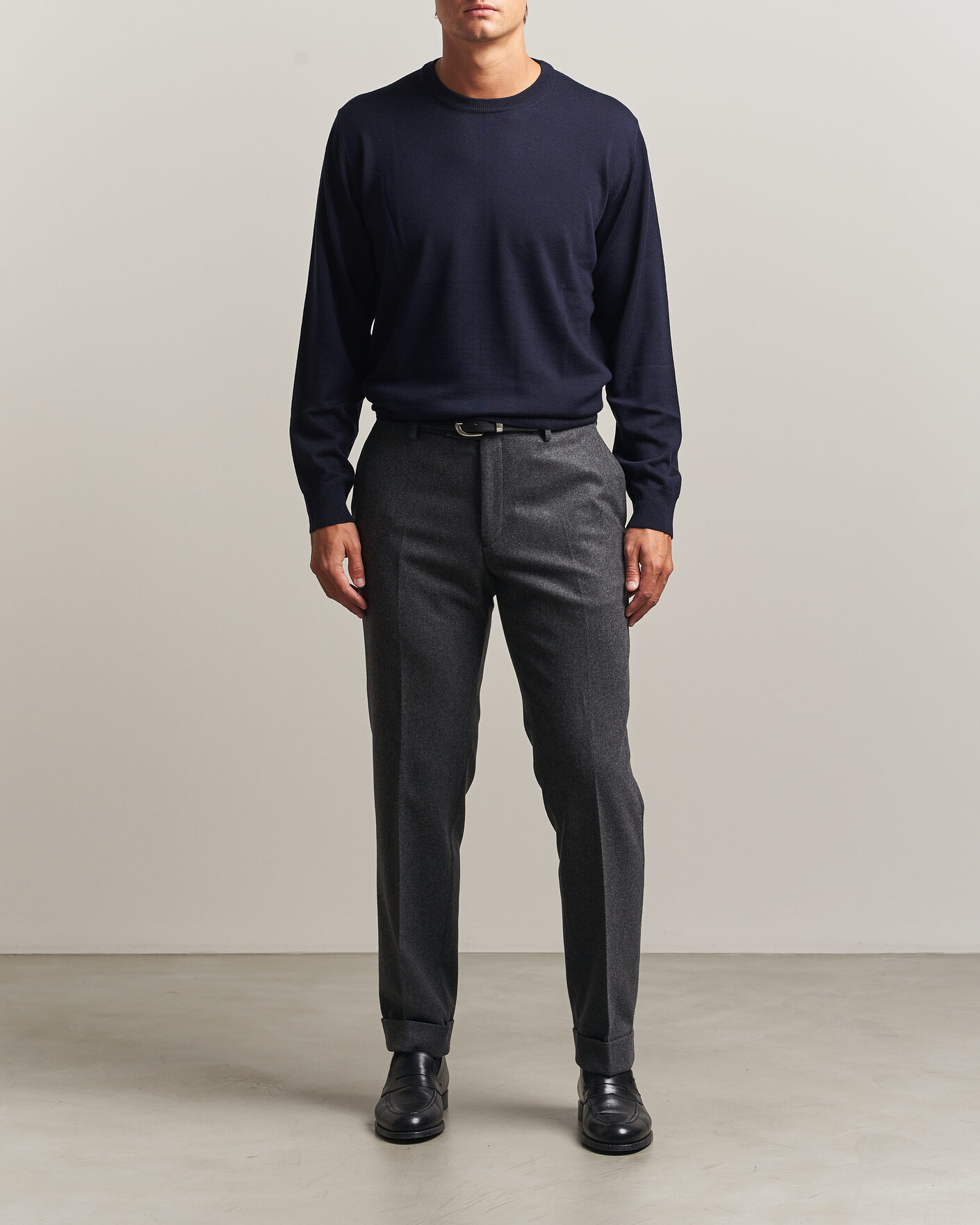 Uomini | Maglieria | Eton | Merino Wool Knitted Crew Neck Navy Blue