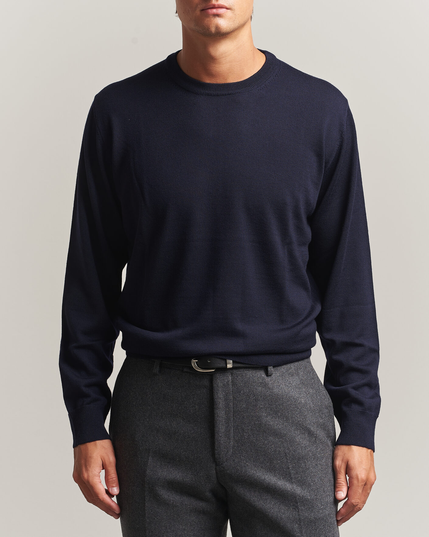 Uomini | Maglieria | Eton | Merino Wool Knitted Crew Neck Navy Blue