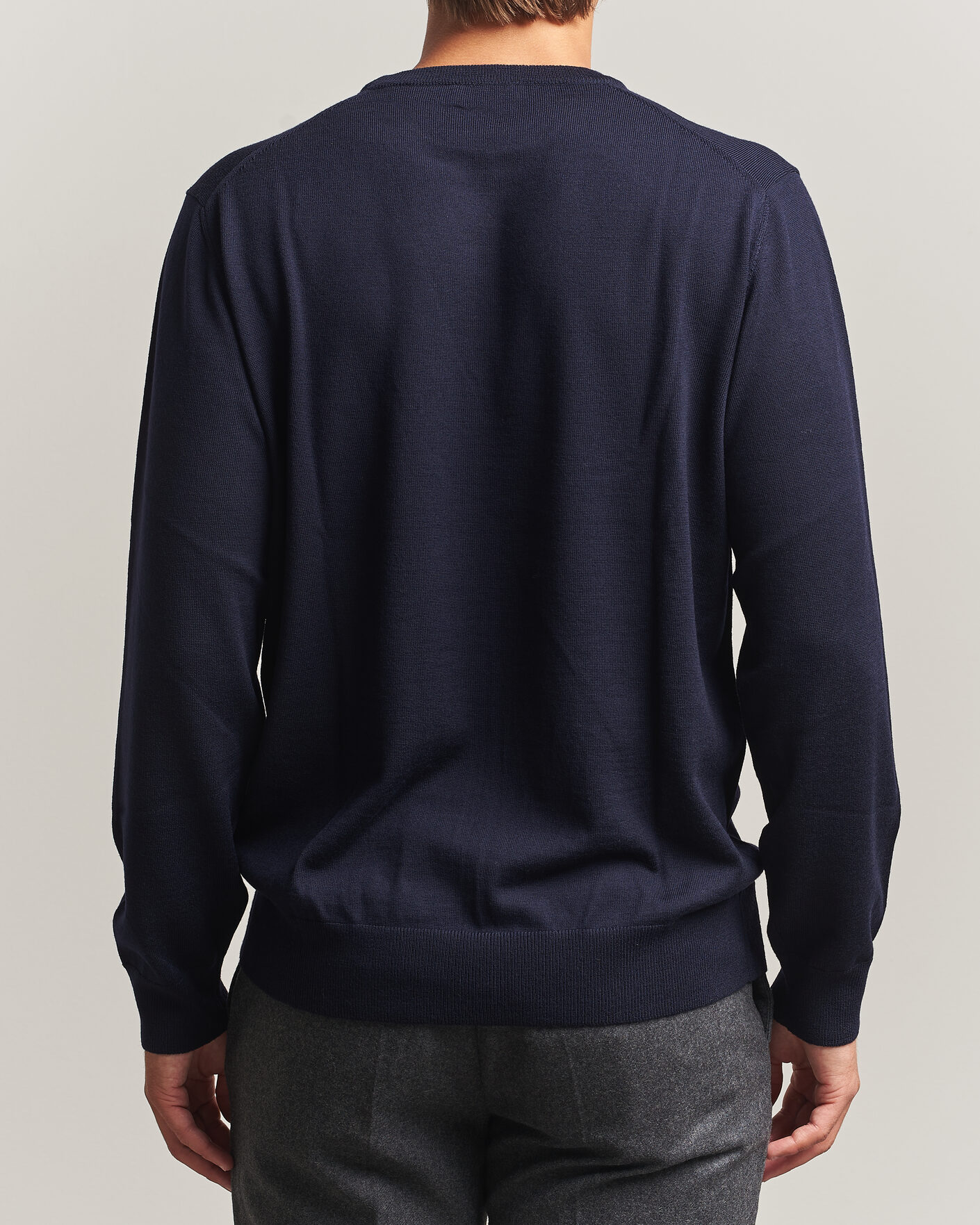 Uomini | Maglieria | Eton | Merino Wool Knitted Crew Neck Navy Blue