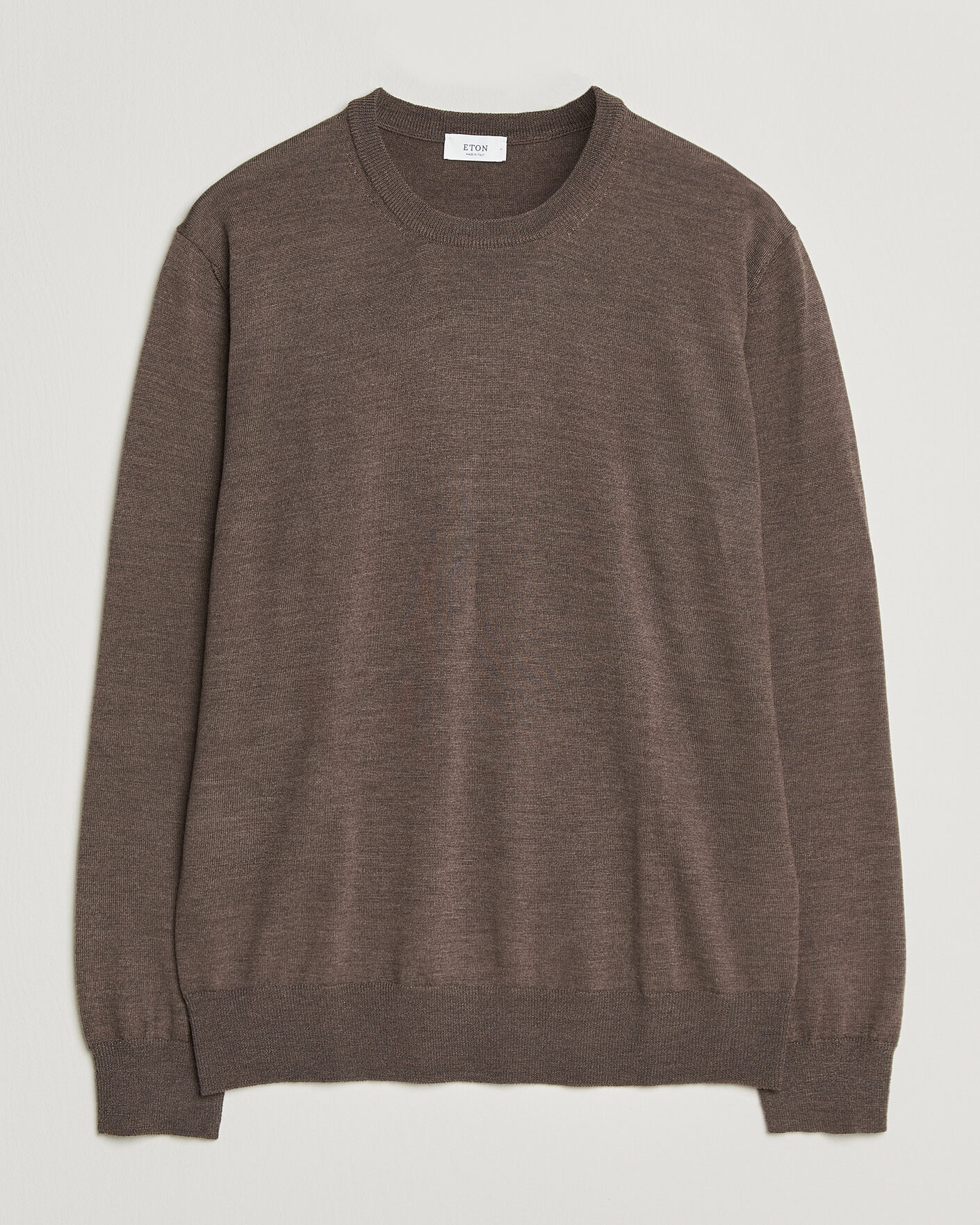 Uomini | Maglieria | Eton | Merino Wool Knitted Crew Neck Dark Brown