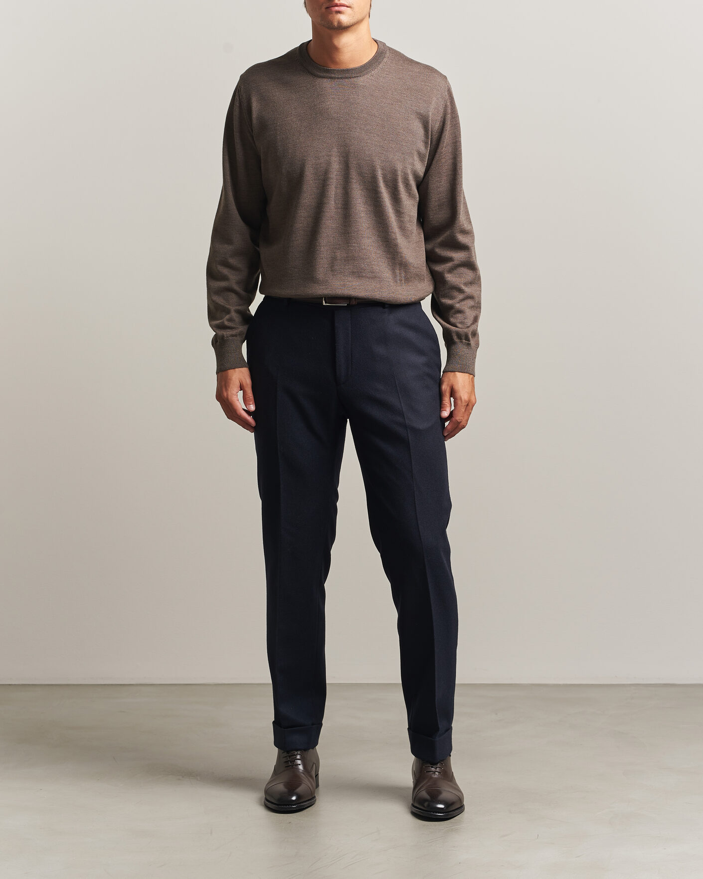 Uomini | Maglieria | Eton | Merino Wool Knitted Crew Neck Dark Brown